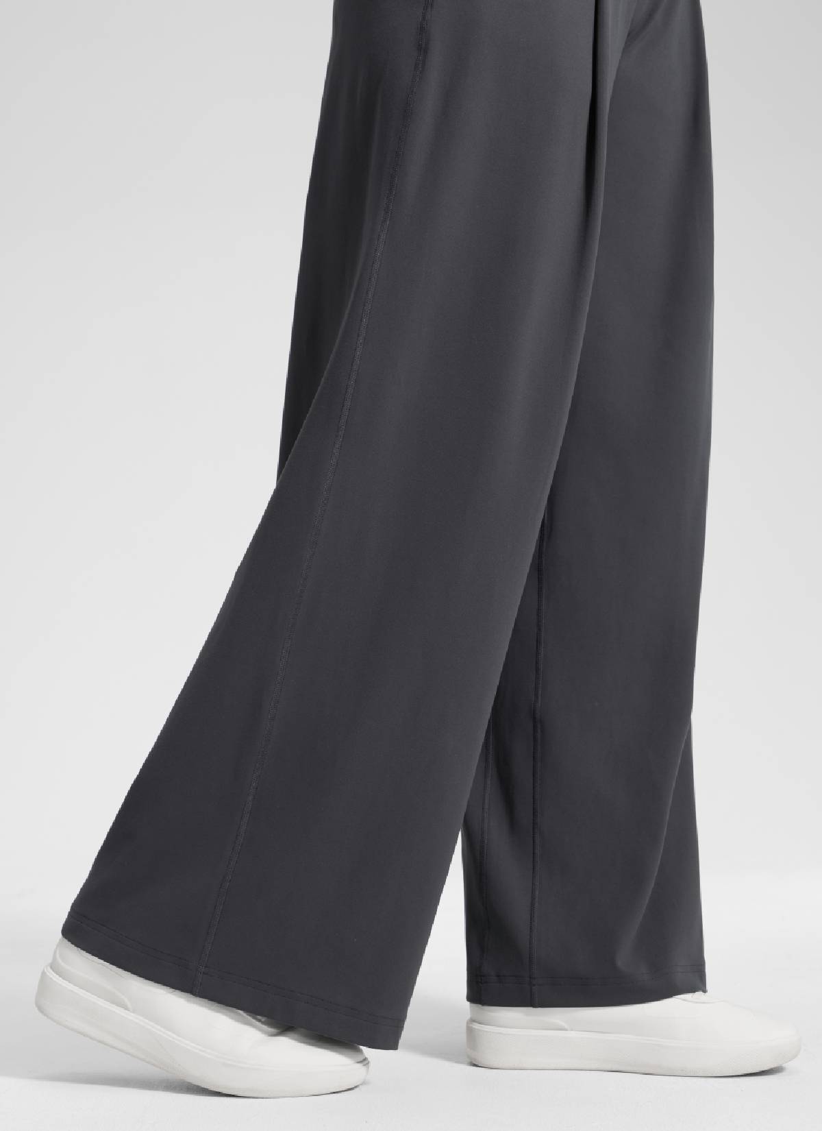 CRZ YOGA Damen Butterluxe Palazzo Hose mit Taschen und Falten - 76cm Mysteriöses Grau