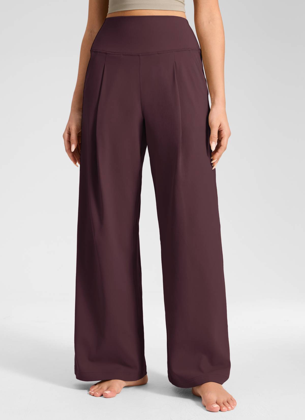 CRZ YOGA Damen Butterluxe Palazzo Hose mit Taschen und Falten - 76cm Reife Pflaume