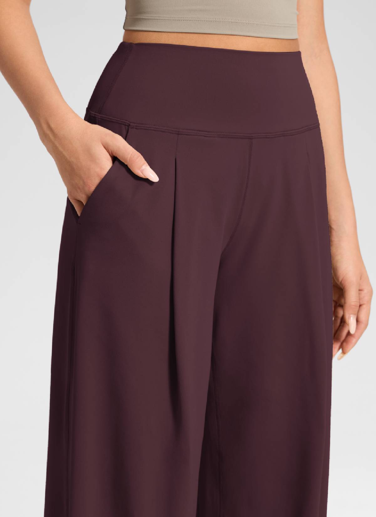 CRZ YOGA Damen Butterluxe Palazzo Hose mit Taschen und Falten - 76cm Reife Pflaume