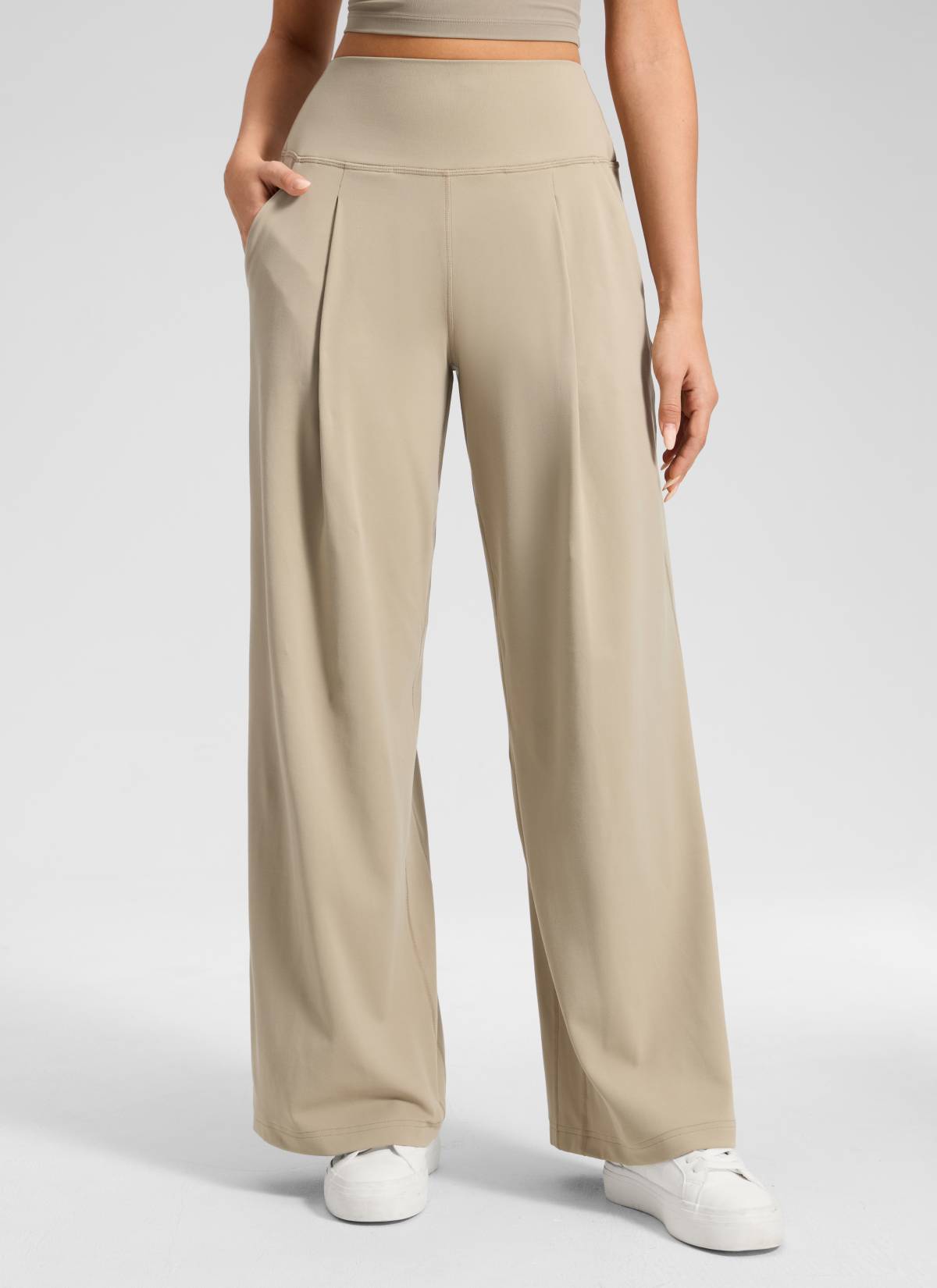 CRZ YOGA Damen Butterluxe Palazzo Hose mit Taschen und Falten - 76cm Eiche