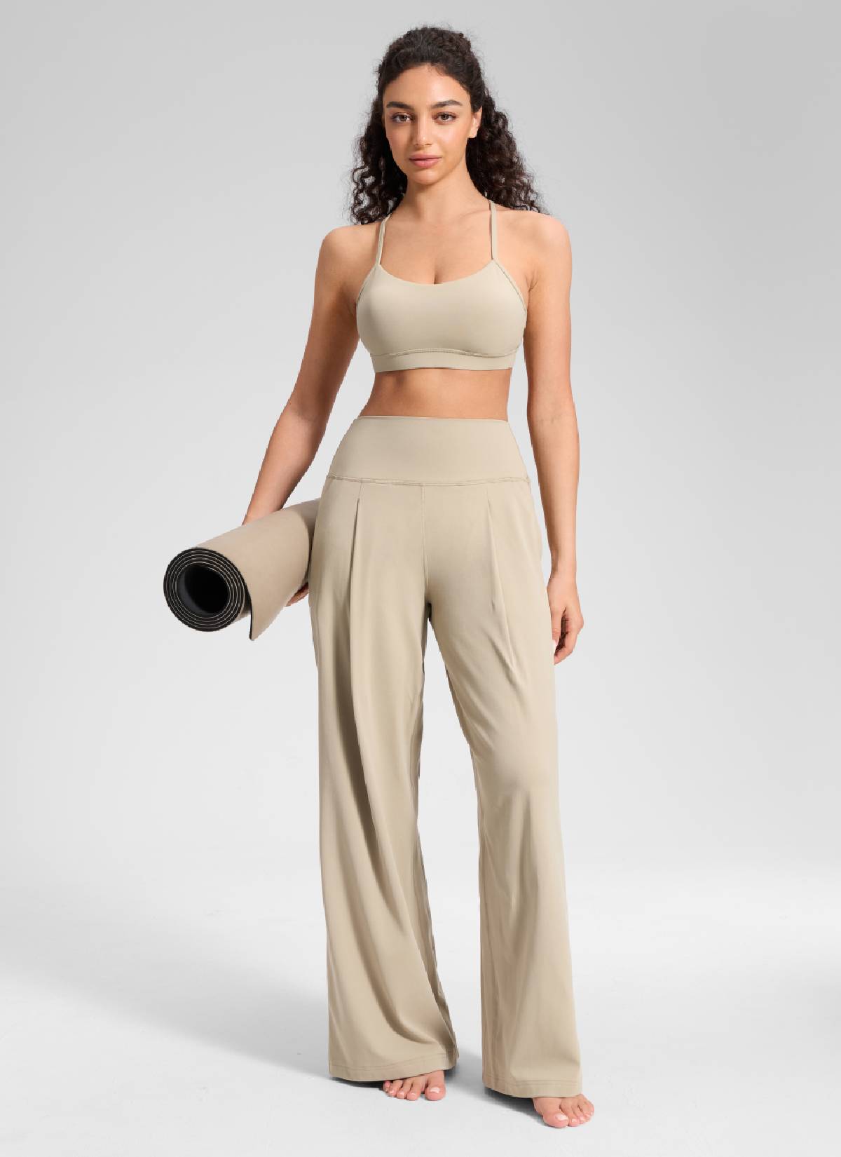 CRZ YOGA Damen Butterluxe Palazzo Hose mit Taschen und Falten - 76cm Eiche