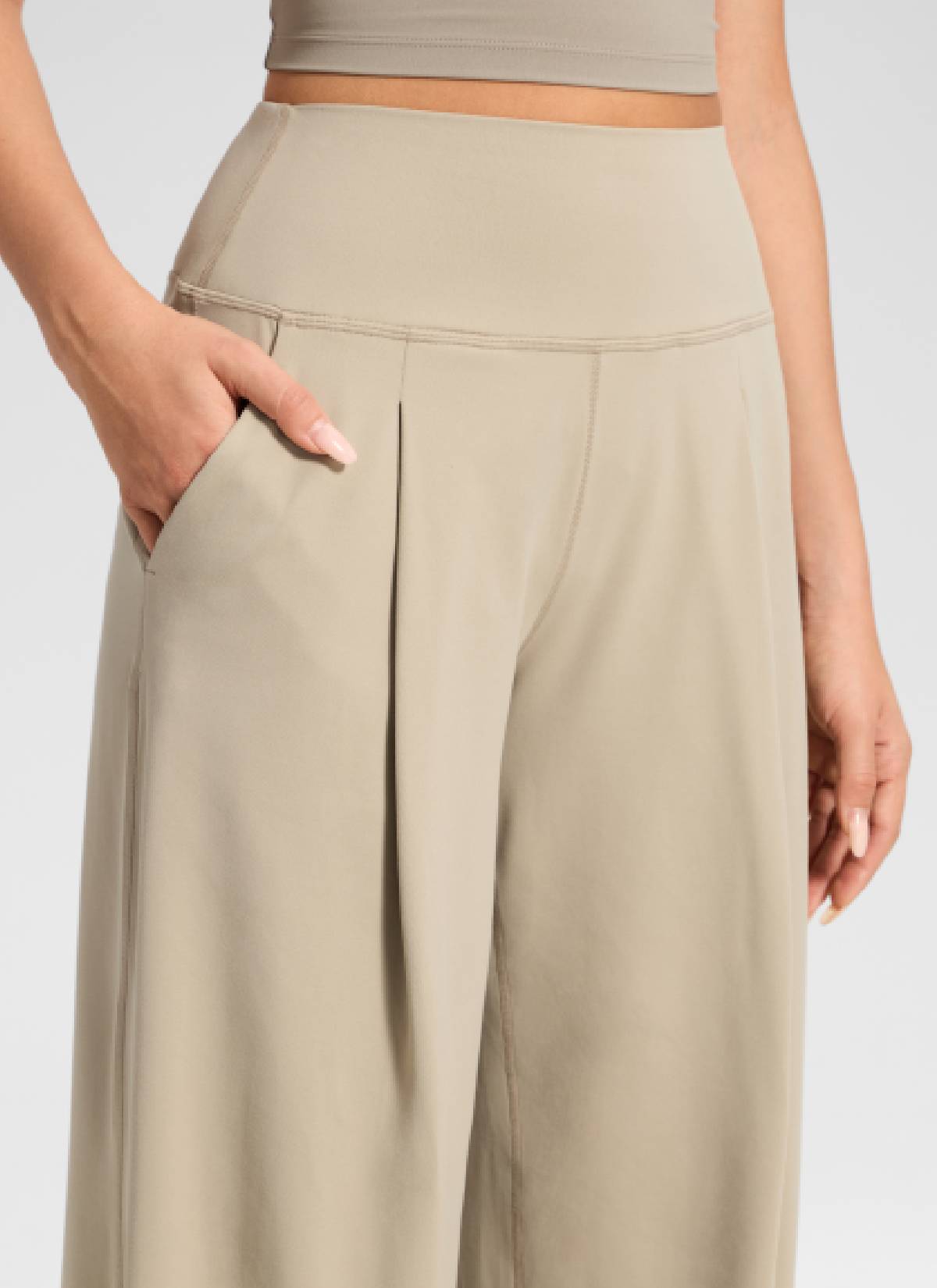 CRZ YOGA Damen Butterluxe Palazzo Hose mit Taschen und Falten - 76cm Eiche