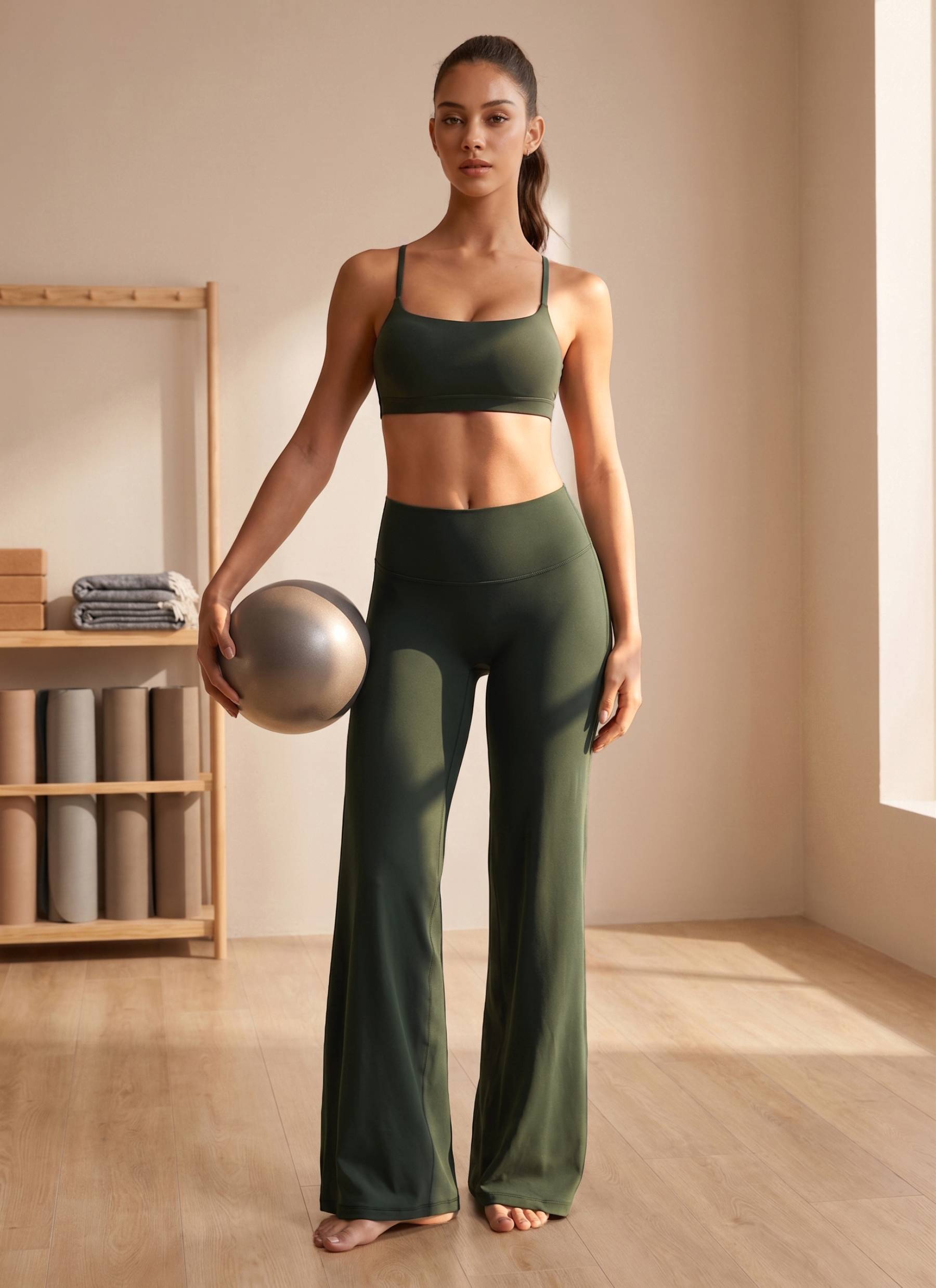 CRZ YOGA Damen Softretch Hohe Taille Weites Bein Yoga Leggings - 71cm Legende Grün