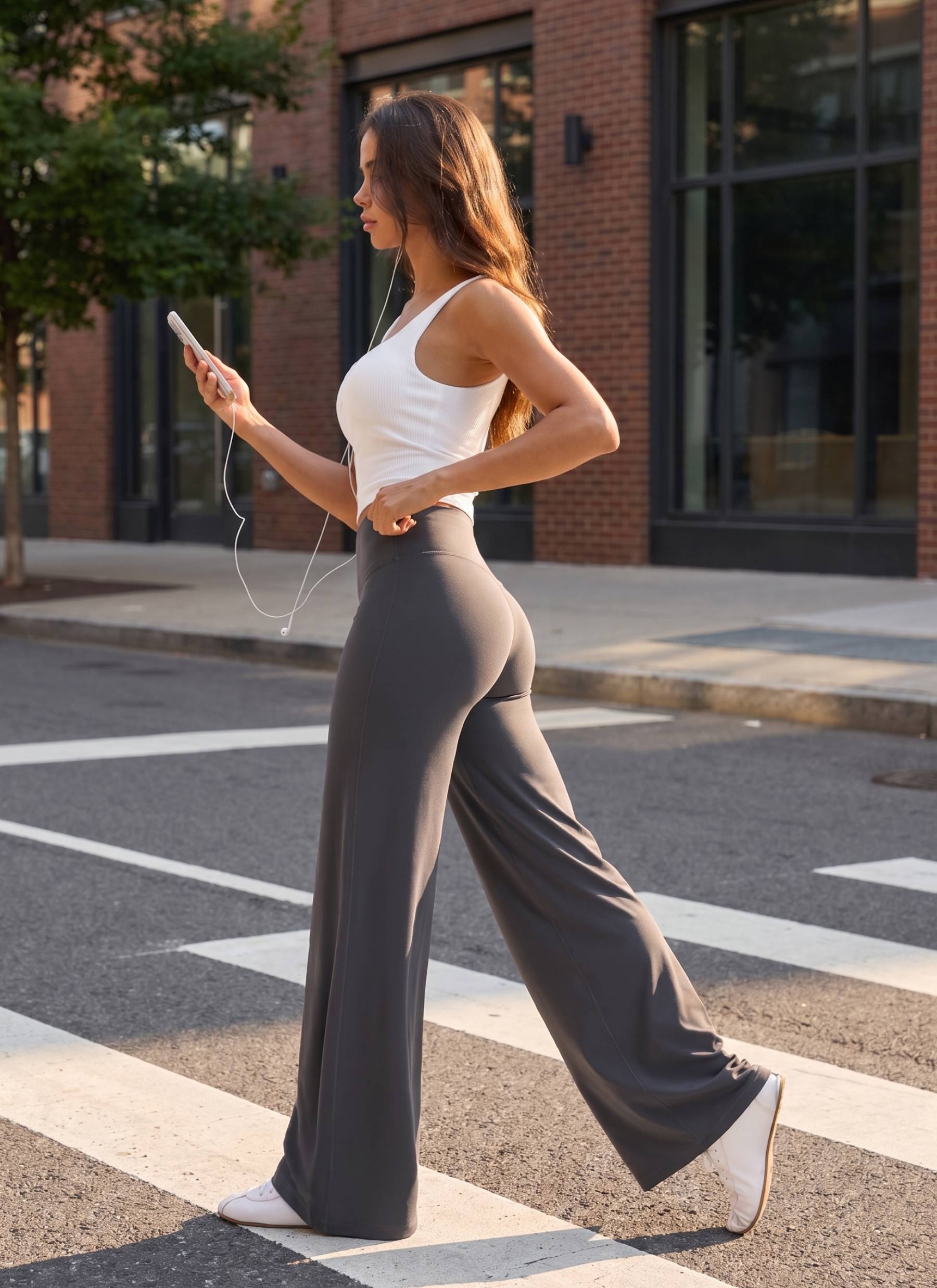 CRZ YOGA Damen Softretch Hohe Taille Weites Bein Yoga Leggings - 76cm Solar Grau