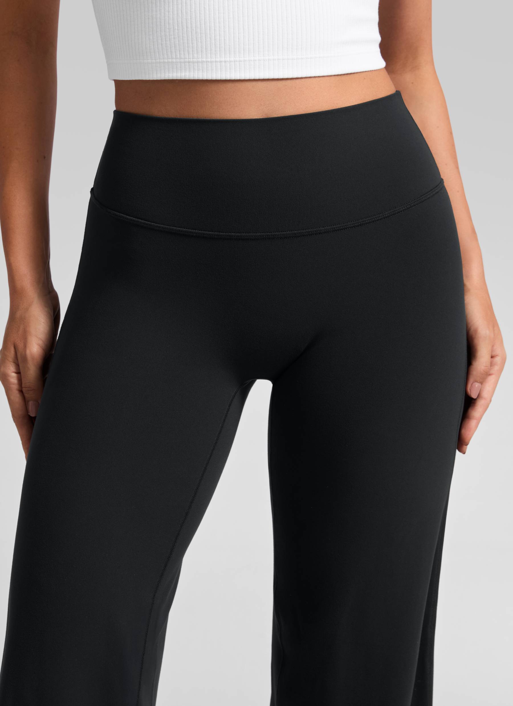 CRZ YOGA Damen Softretch Hohe Taille Weites Bein Yoga Leggings - 81cm Schwarz