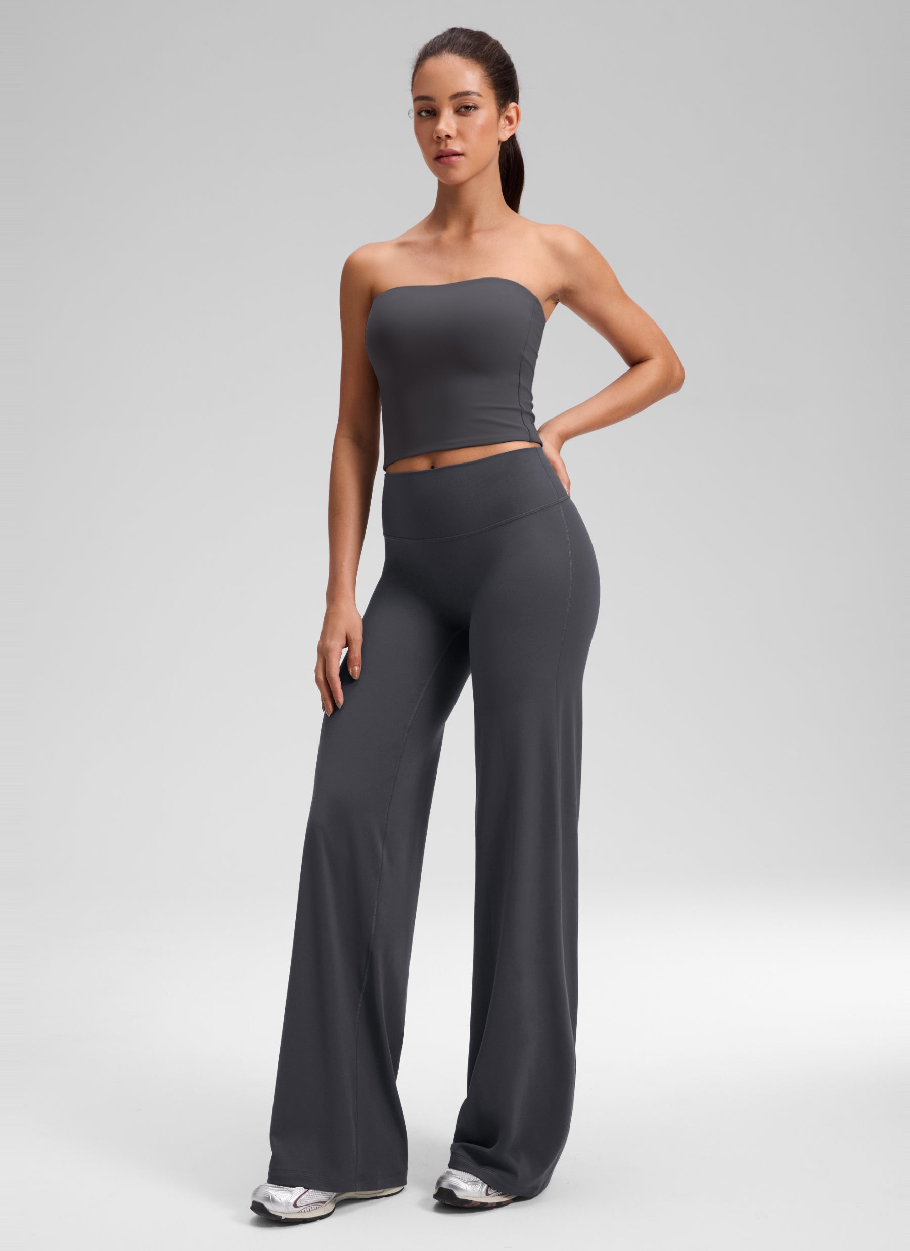 CRZ YOGA Damen Softretch Hohe Taille Weites Bein Yoga Leggings - 81cm Graphitgrau