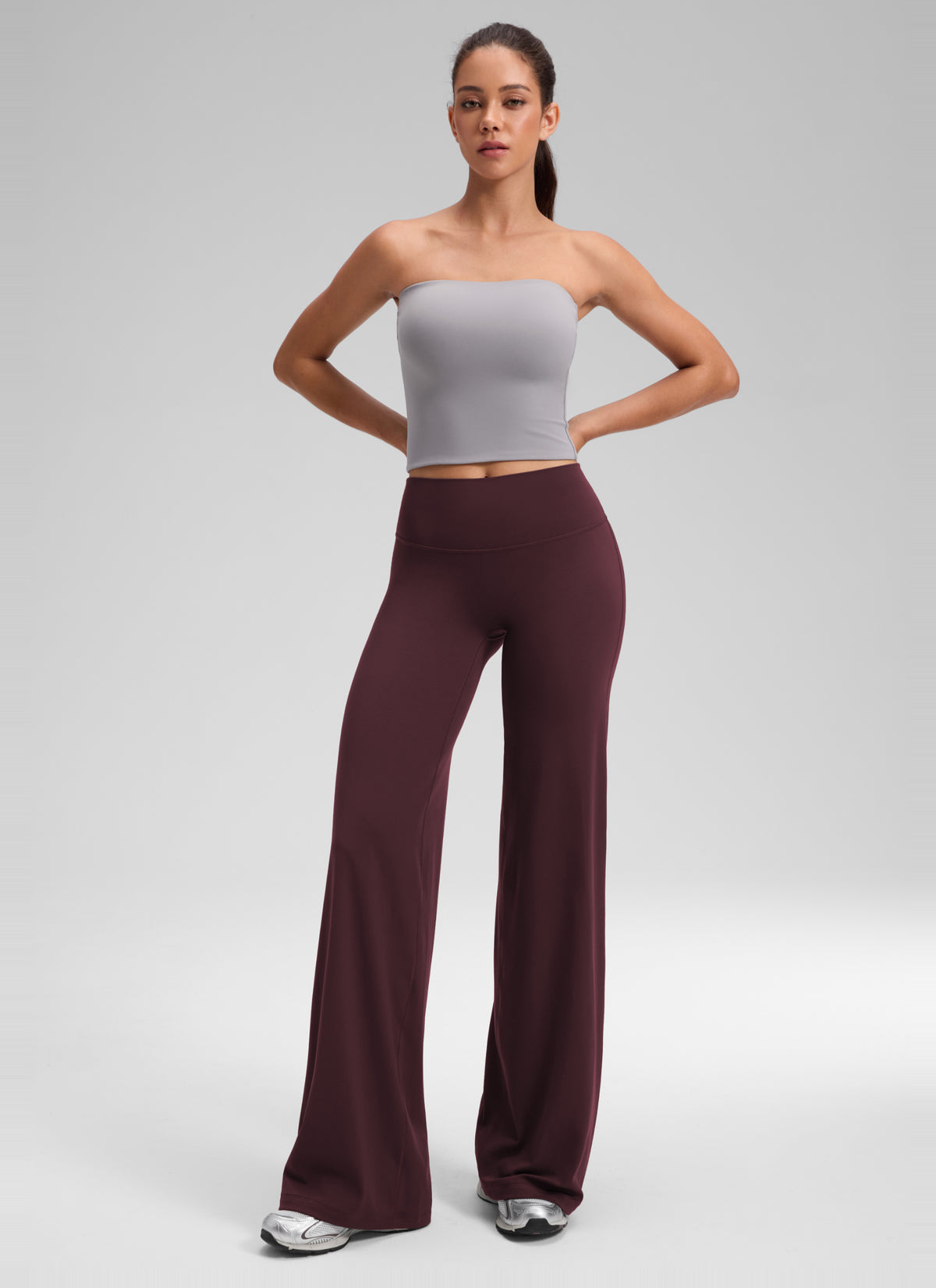 CRZ YOGA Damen Softretch Hohe Taille Weites Bein Yoga Leggings - 76cm Reife Pflaume