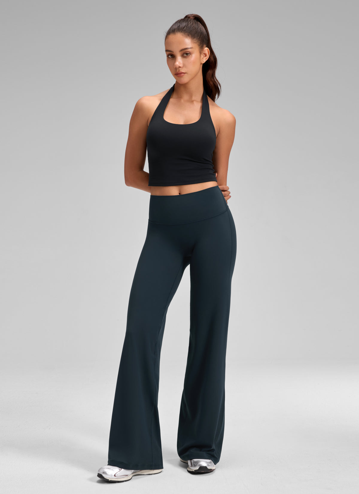 CRZ YOGA Damen Softretch Hohe Taille Weites Bein Yoga Leggings - 76cm Echte Marine