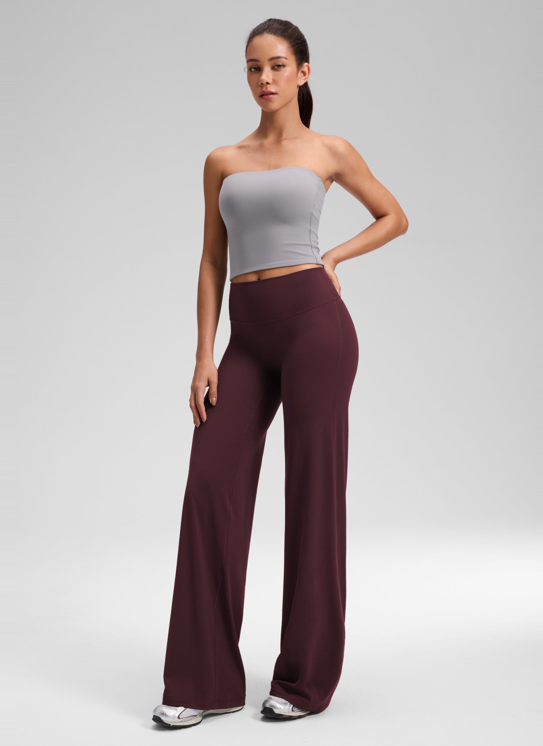 CRZ YOGA Damen Softretch Hohe Taille Weites Bein Yoga Leggings - 81cm Reife Pflaume