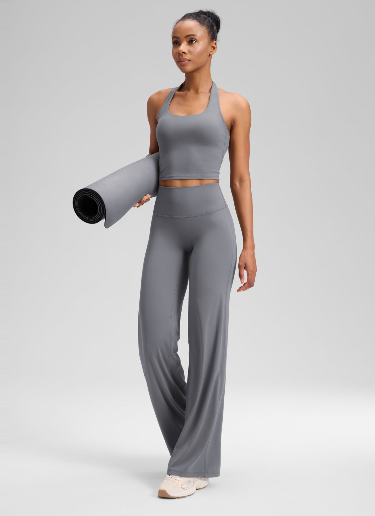 CRZ YOGA Damen Softretch Hohe Taille Weites Bein Yoga Leggings - 76cm Solar Grau