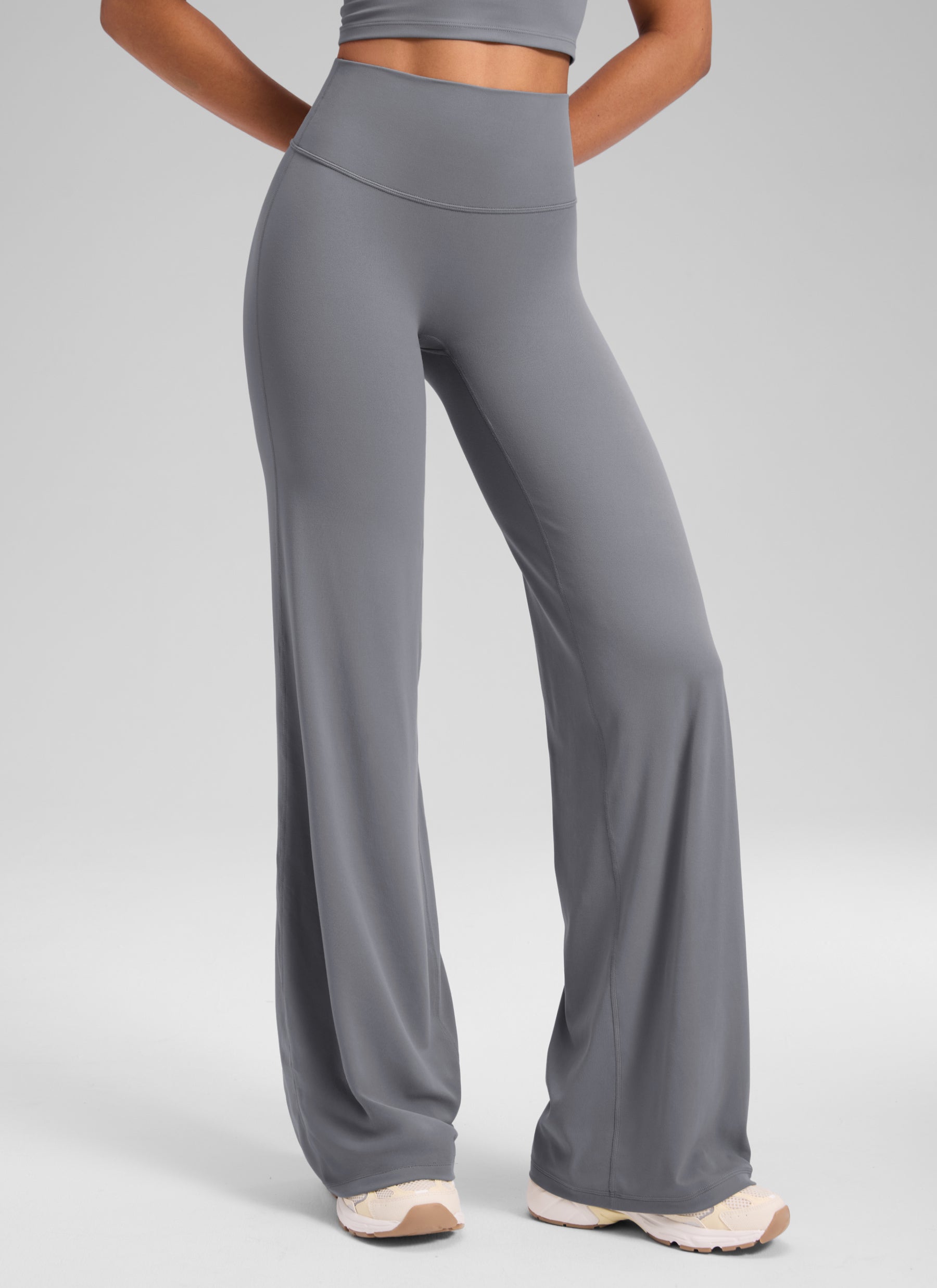CRZ YOGA Damen Softretch Hohe Taille Weites Bein Yoga Leggings - 76cm Solar Grau