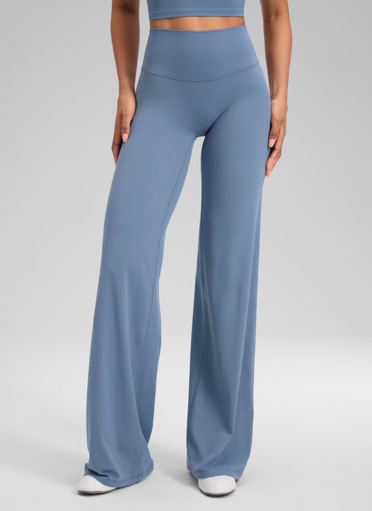 CRZ YOGA Damen Softretch Hohe Taille Weites Bein Yoga Leggings - 76cm Gewaschener Denim