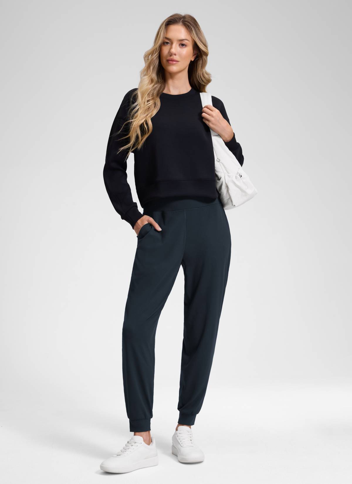 CRZ YOGA Damen Butterluxe Hohe Taille Sporthosen mit Taschen - 71cm Echte Marine
