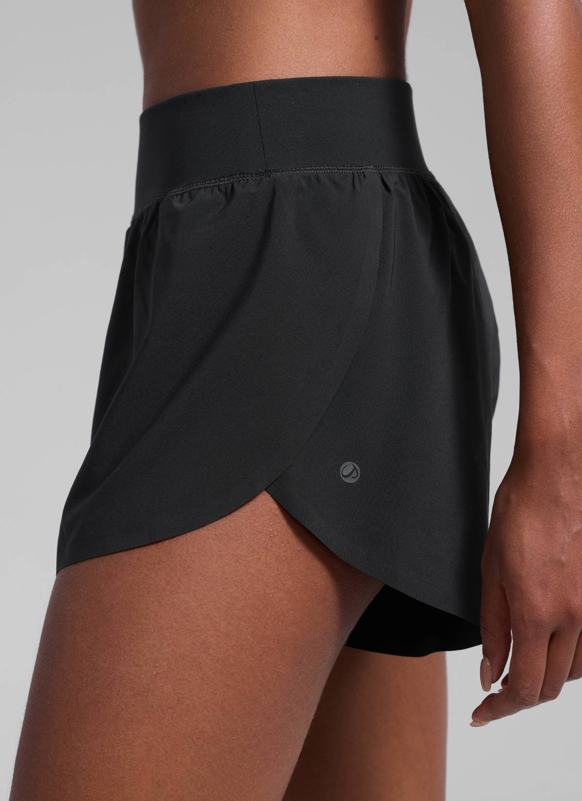 CRZ YOGA Damen Splits Sport Shorts mit Reißverschlusstasche - 7,6 cm Schwarz