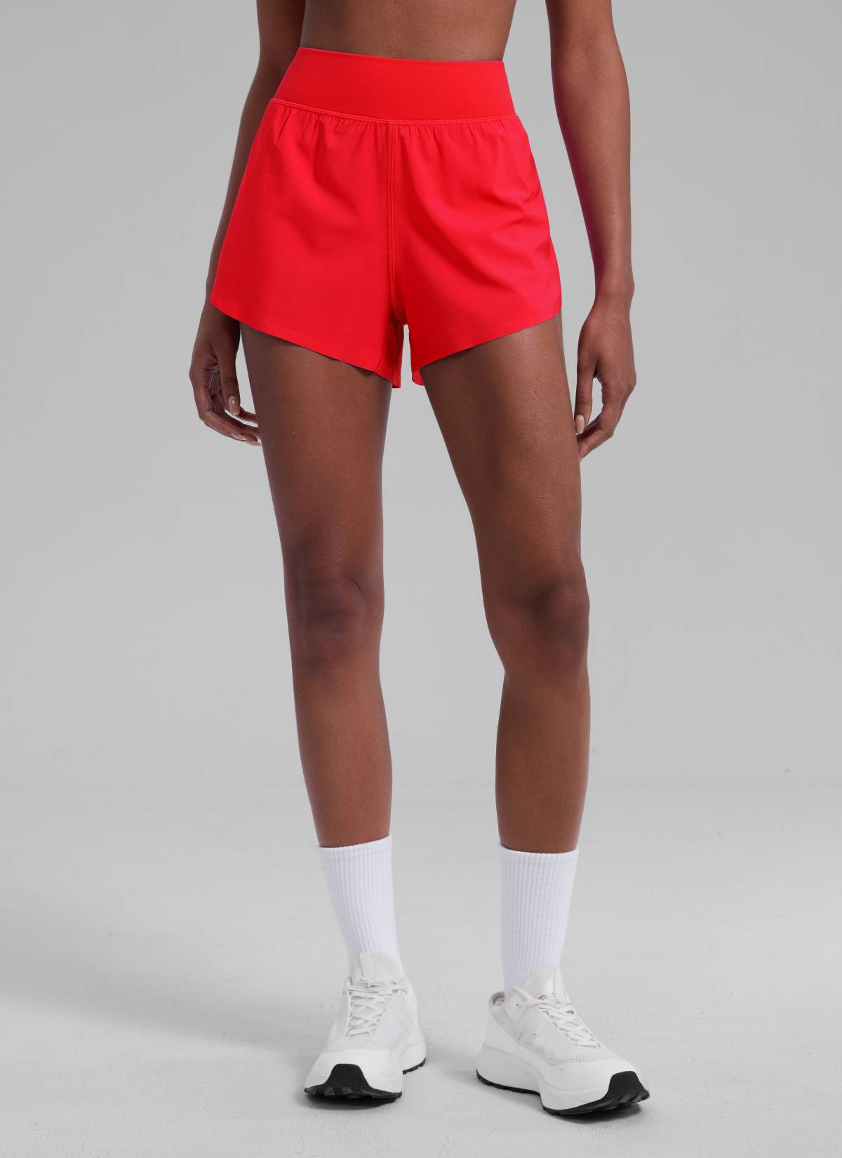 CRZ YOGA Damen Splits Sport Shorts mit Reißverschlusstasche - 8cm Tiefrot