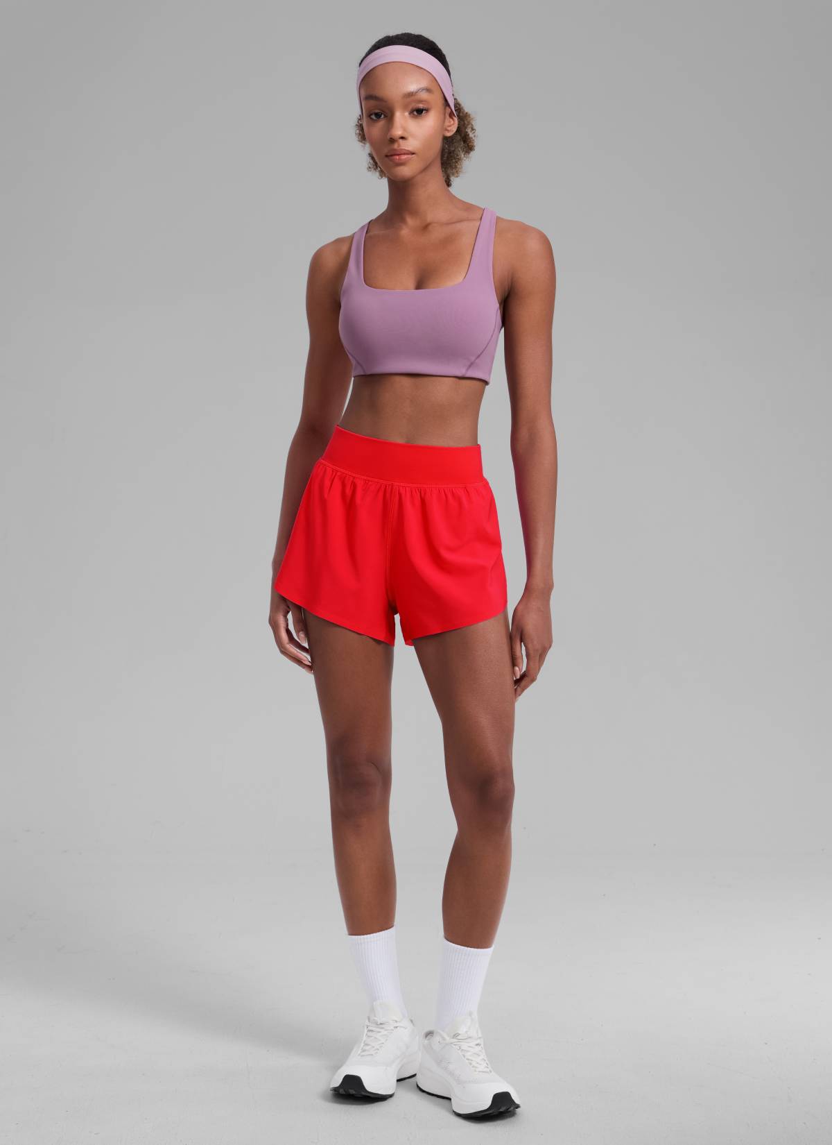 CRZ YOGA Damen Splits Sport Shorts mit Reißverschlusstasche - 8cm Tiefrot