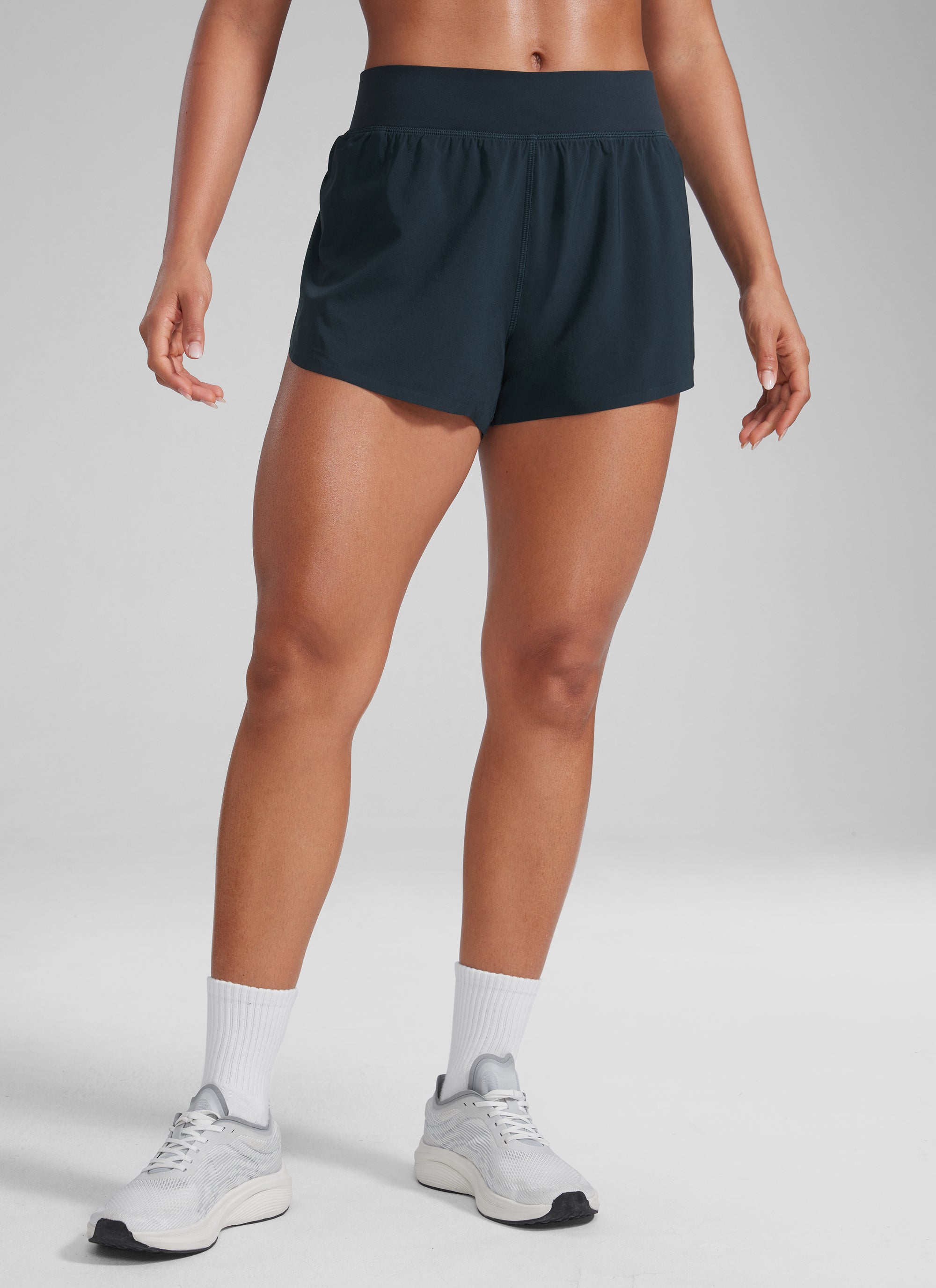 CRZ YOGA Damen Splits Sport Shorts mit Reißverschlusstasche - 7,6 cm Echte Marine