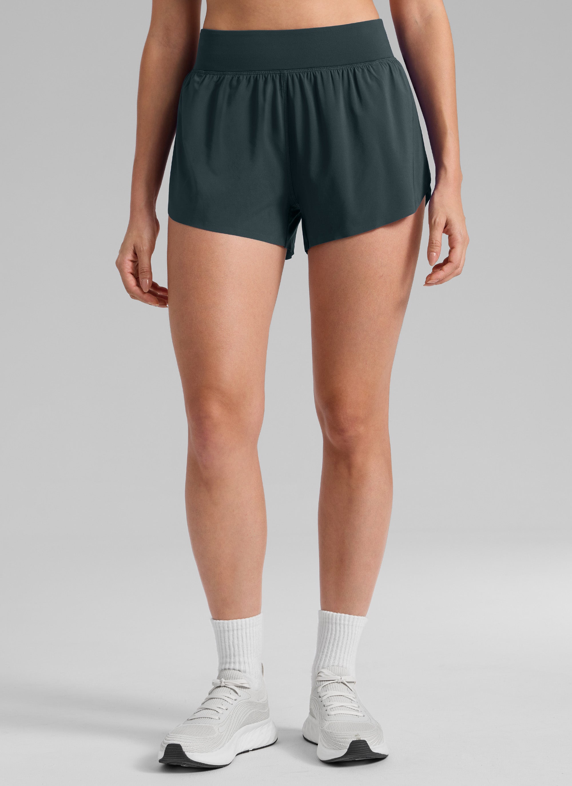CRZ YOGA Damen Splits Sport Shorts mit Reißverschlusstasche - 7,6 cm Melanit
