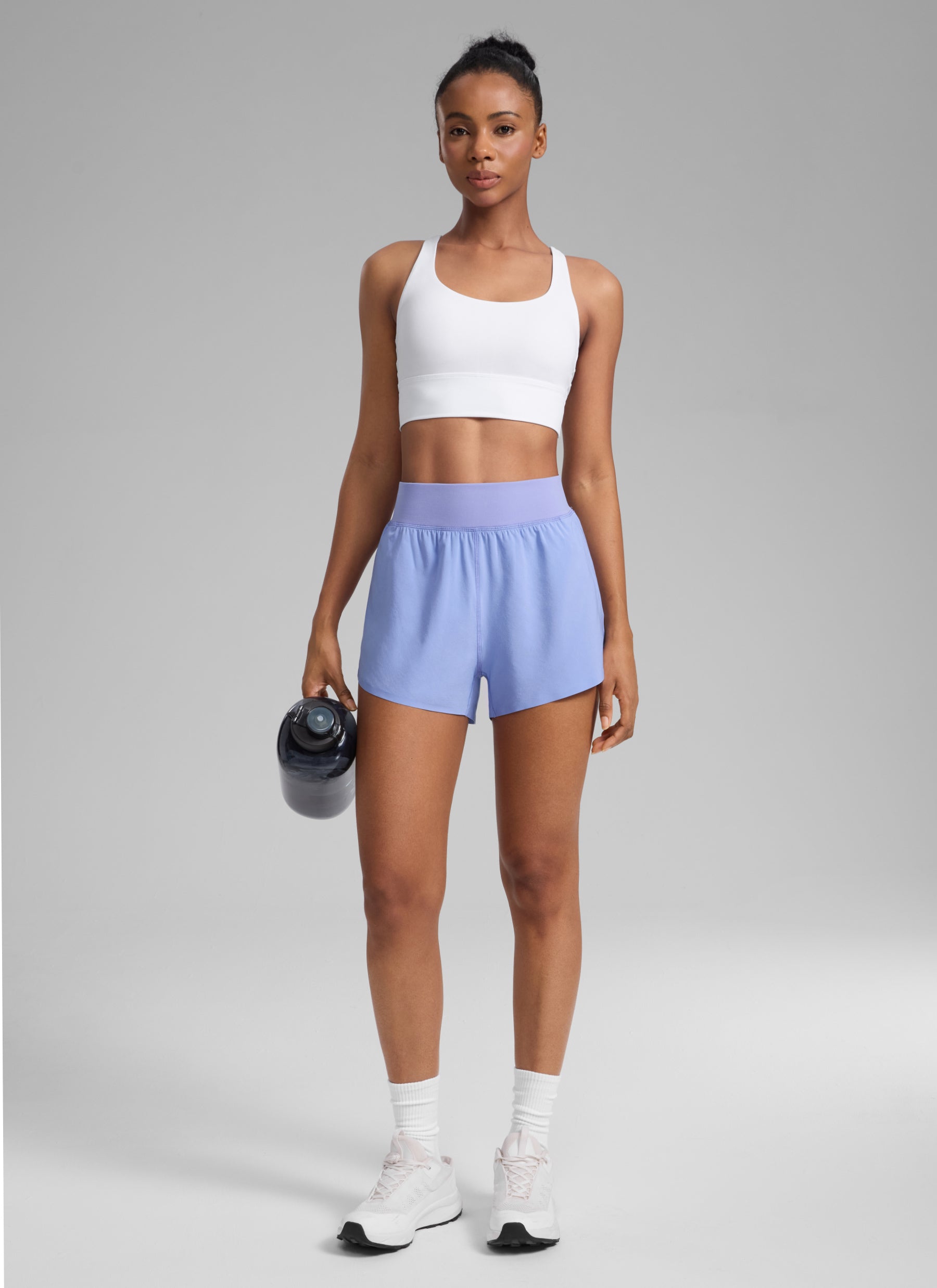 CRZ YOGA Damen Splits Sport Shorts mit Reißverschlusstasche - 8cm Immergrünes Violett