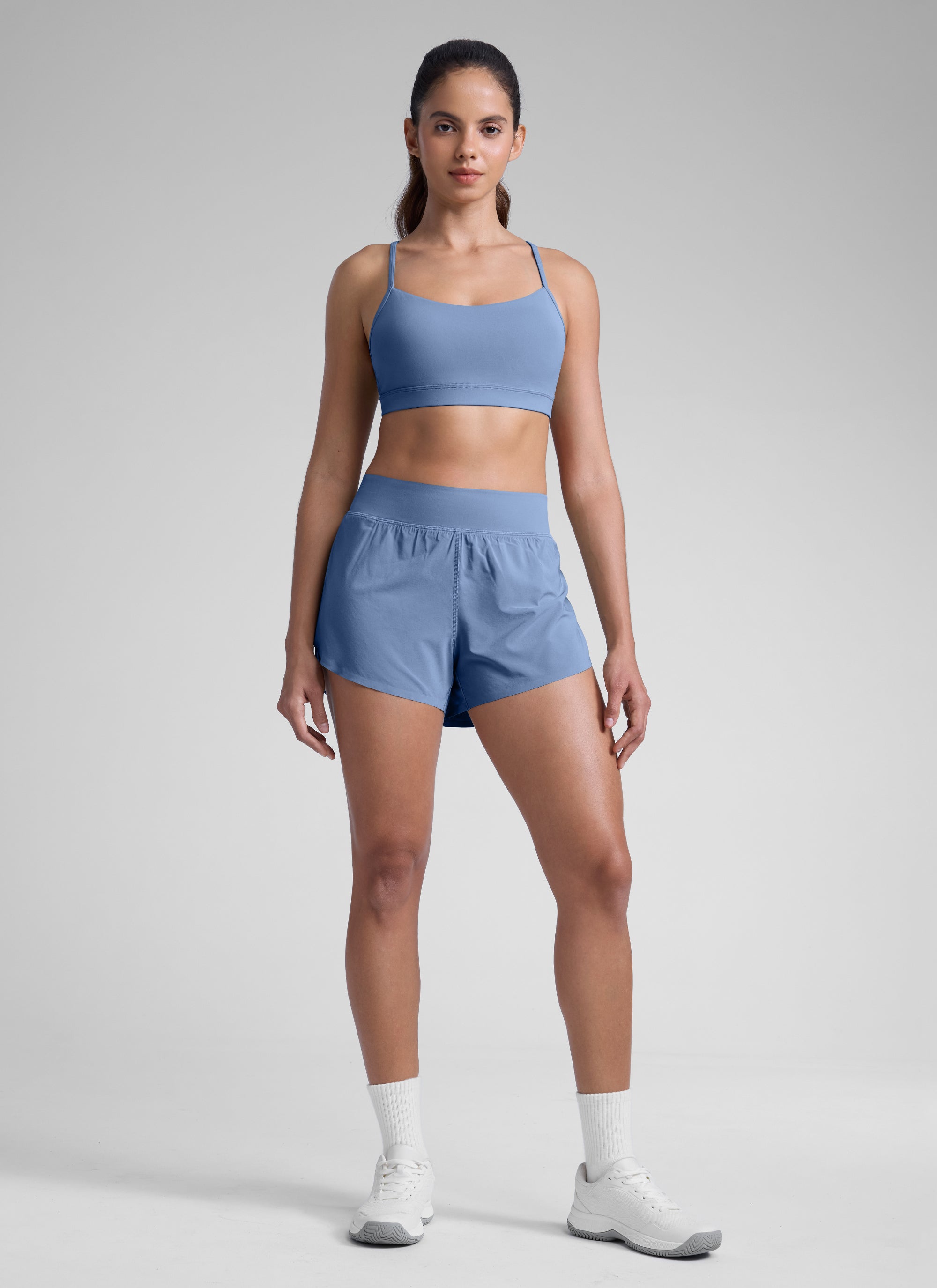 CRZ YOGA Damen Splits Sport Shorts mit Reißverschlusstasche - 7,6 cm Oase Blau