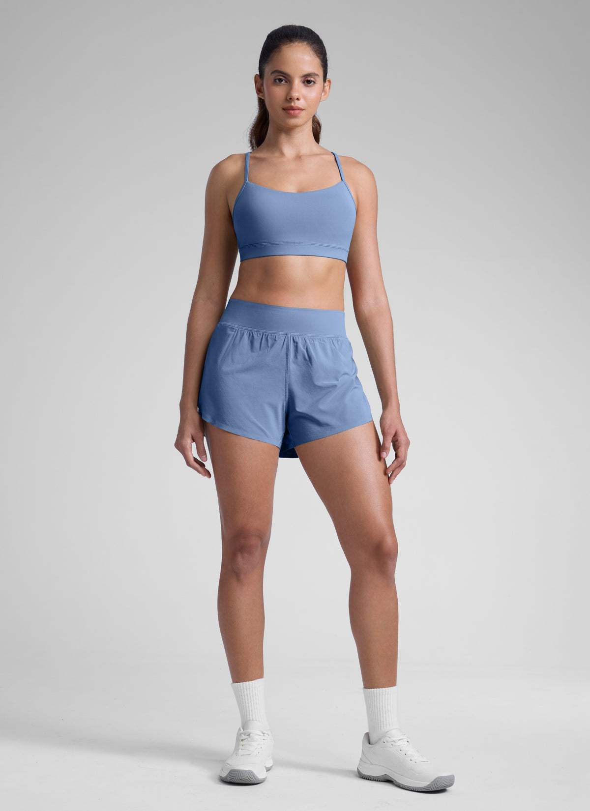 CRZ YOGA Damen Splits Sport Shorts mit Reißverschlusstasche - 7,6 cm Oase Blau
