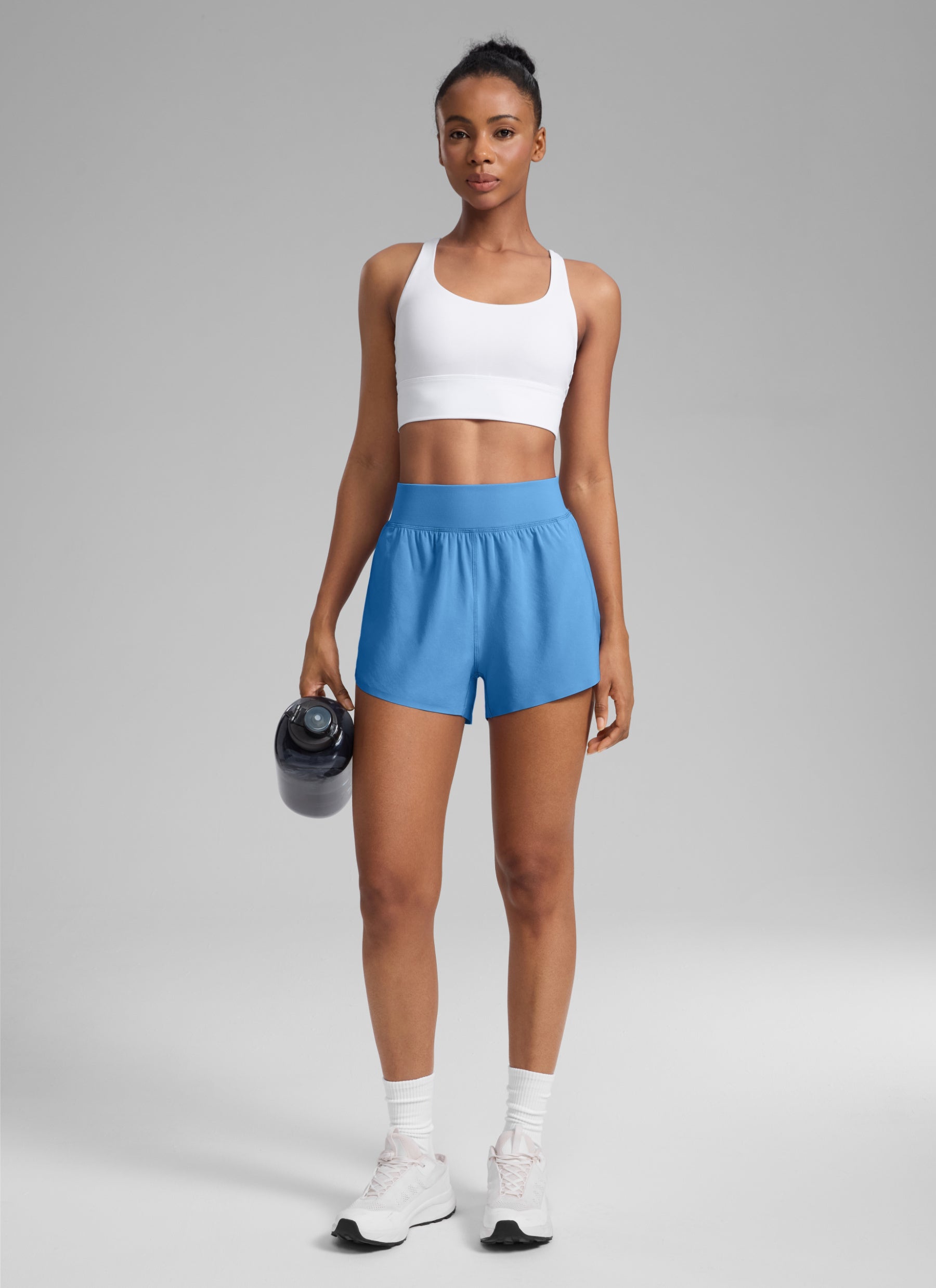 CRZ YOGA Damen Splits Sport Shorts mit Reißverschlusstasche - 7,6 cm Party Blau