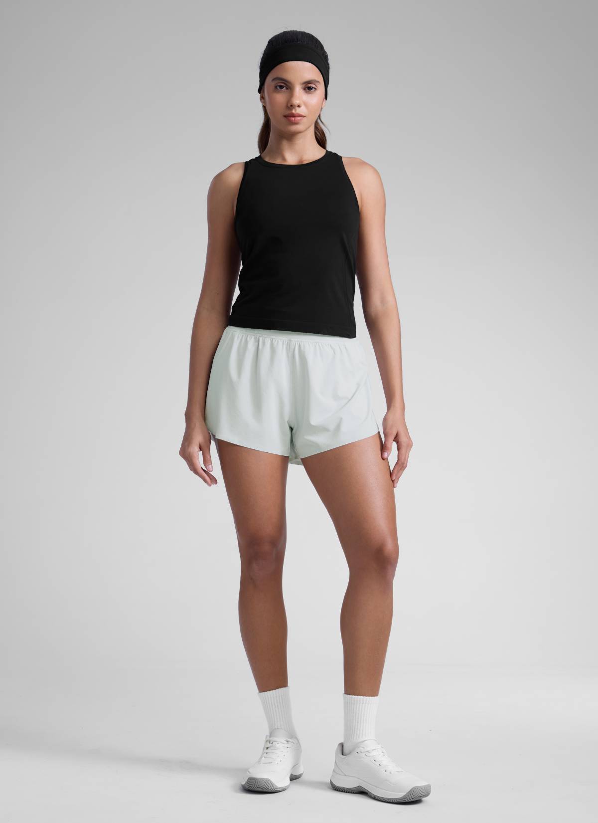 CRZ YOGA Damen Splits Sport Shorts mit Reißverschlusstasche - 8cm Meeresluft