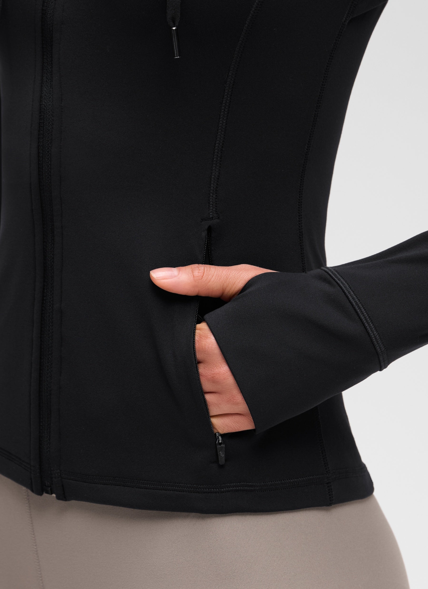 CRZ YOGA Damen Butterluxe Voll Reißverschluss Hoodie mit Daumenloch Schwarz