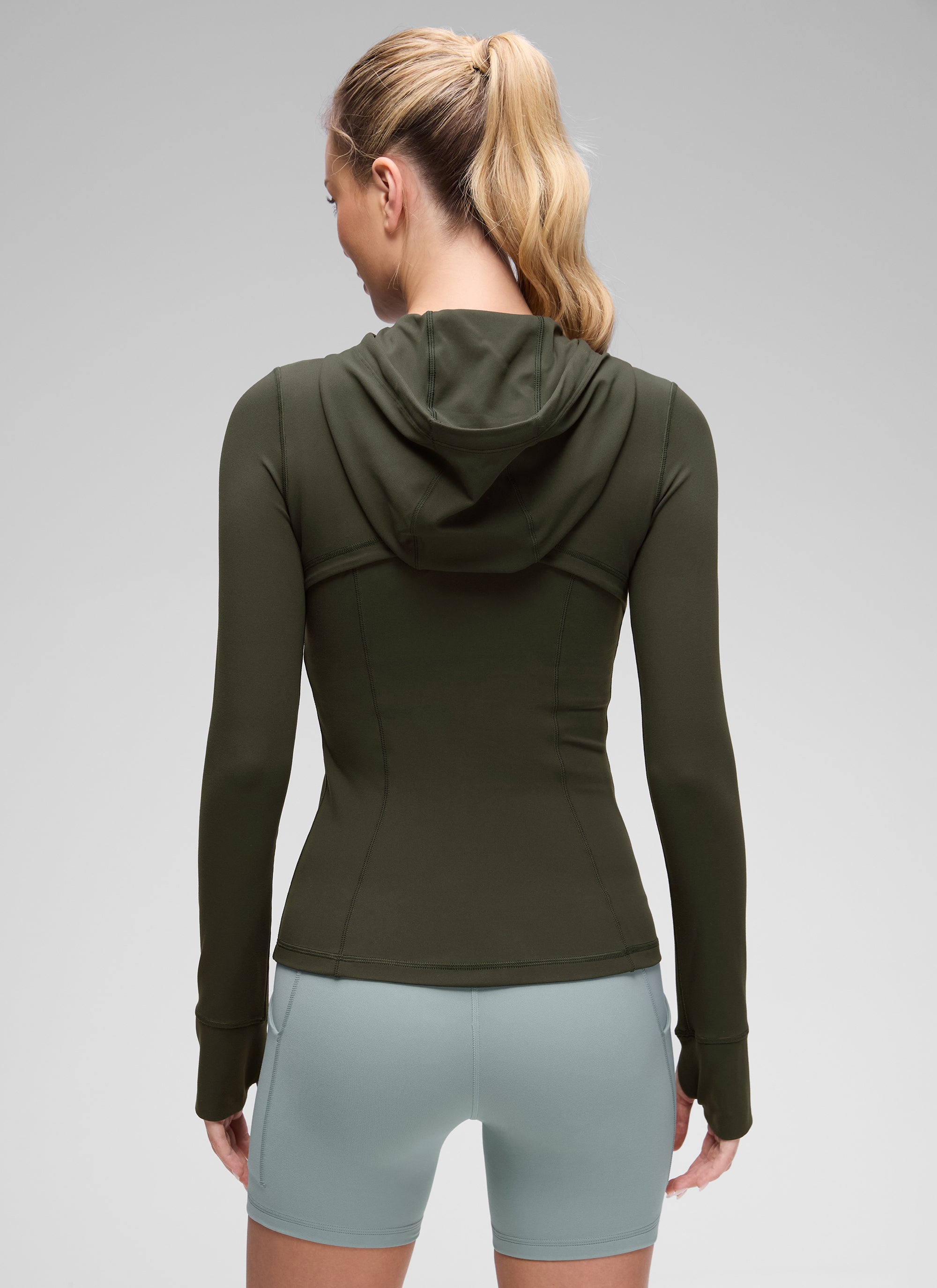 CRZ YOGA Damen Butterluxe Voll Reißverschluss Hoodie mit Daumenloch Olivgrün