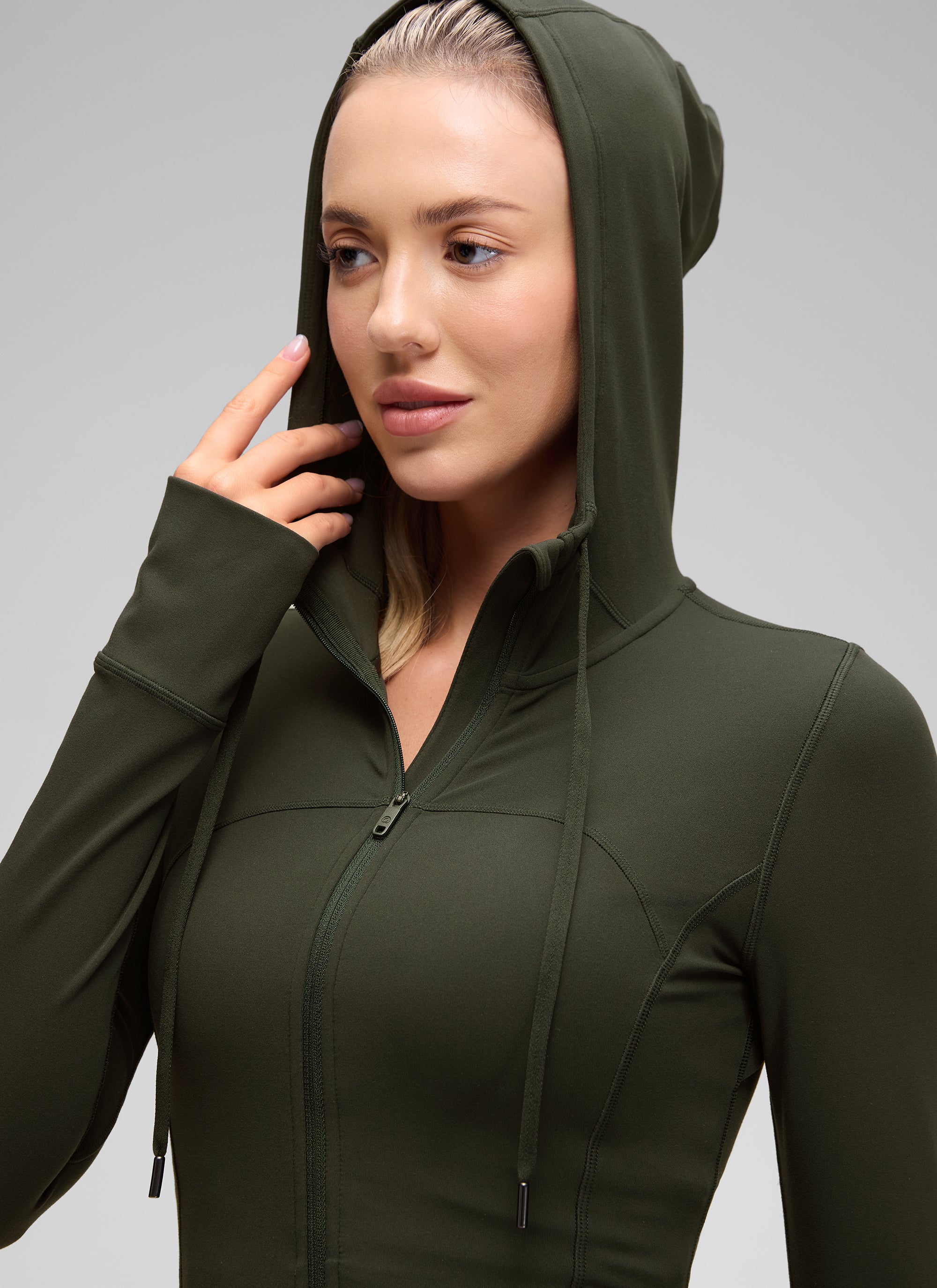 CRZ YOGA Damen Butterluxe Voll Reißverschluss Hoodie mit Daumenloch Olivgrün