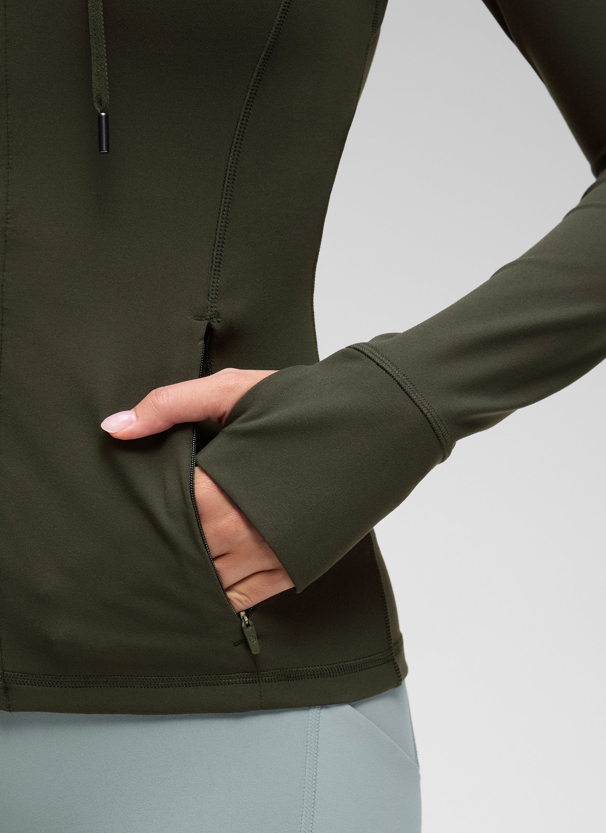 CRZ YOGA Damen Butterluxe Voll Reißverschluss Hoodie mit Daumenloch Olivgrün