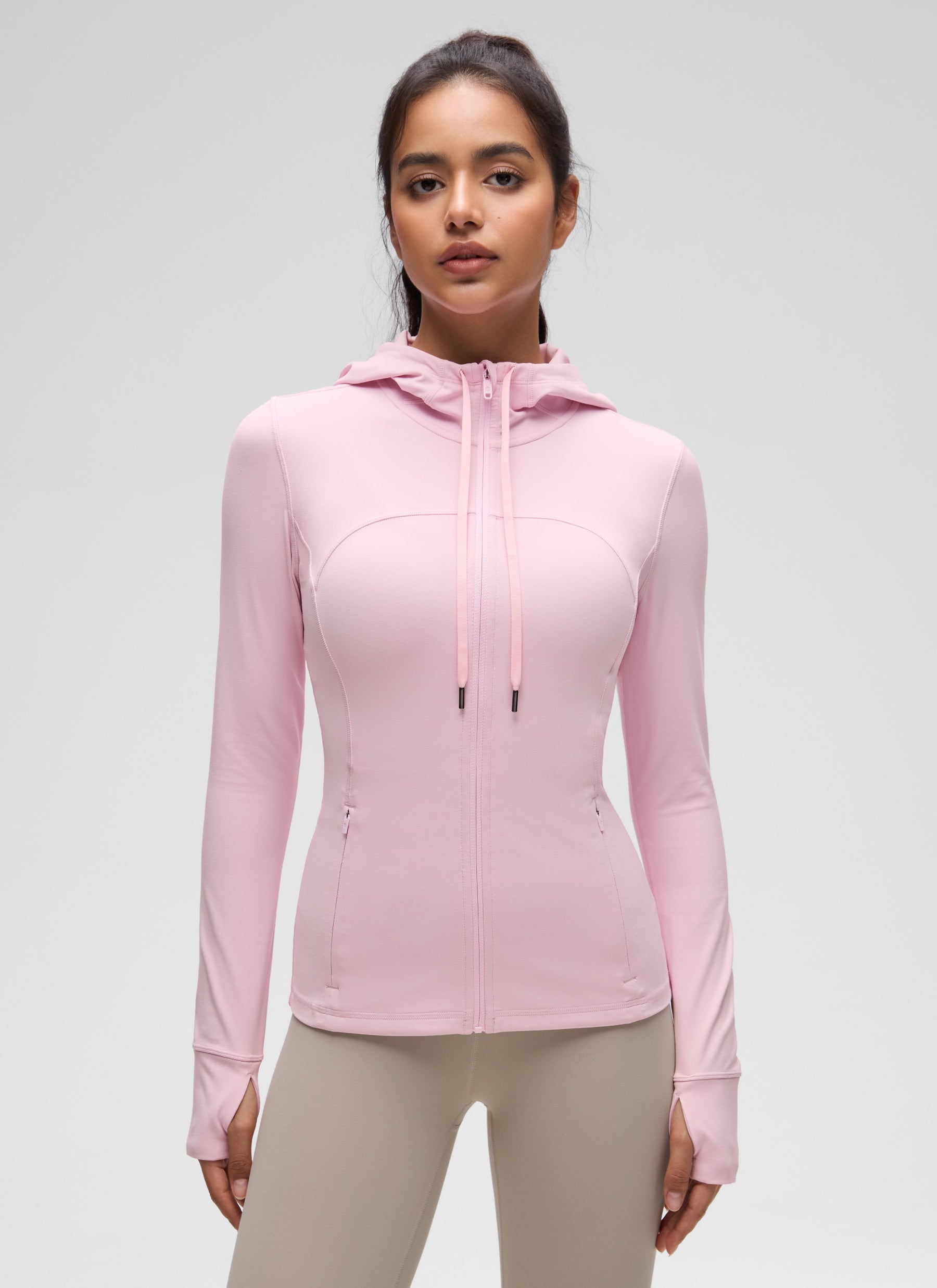 CRZ YOGA Damen Butterluxe Voll Reißverschluss Hoodie mit Daumenloch Rosa Pfingstrose