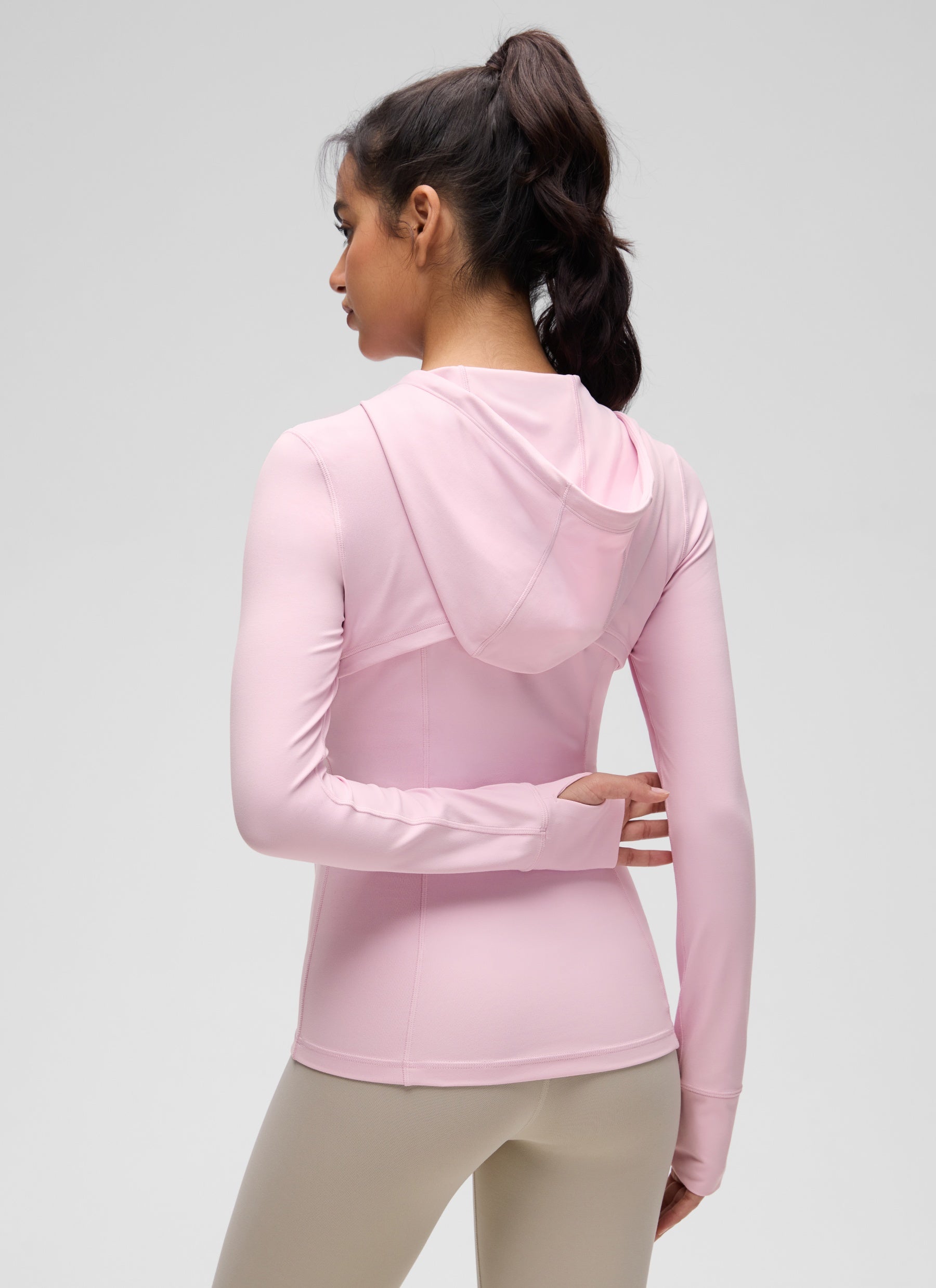 CRZ YOGA Damen Butterluxe Voll Reißverschluss Hoodie mit Daumenloch Rosa Pfingstrose