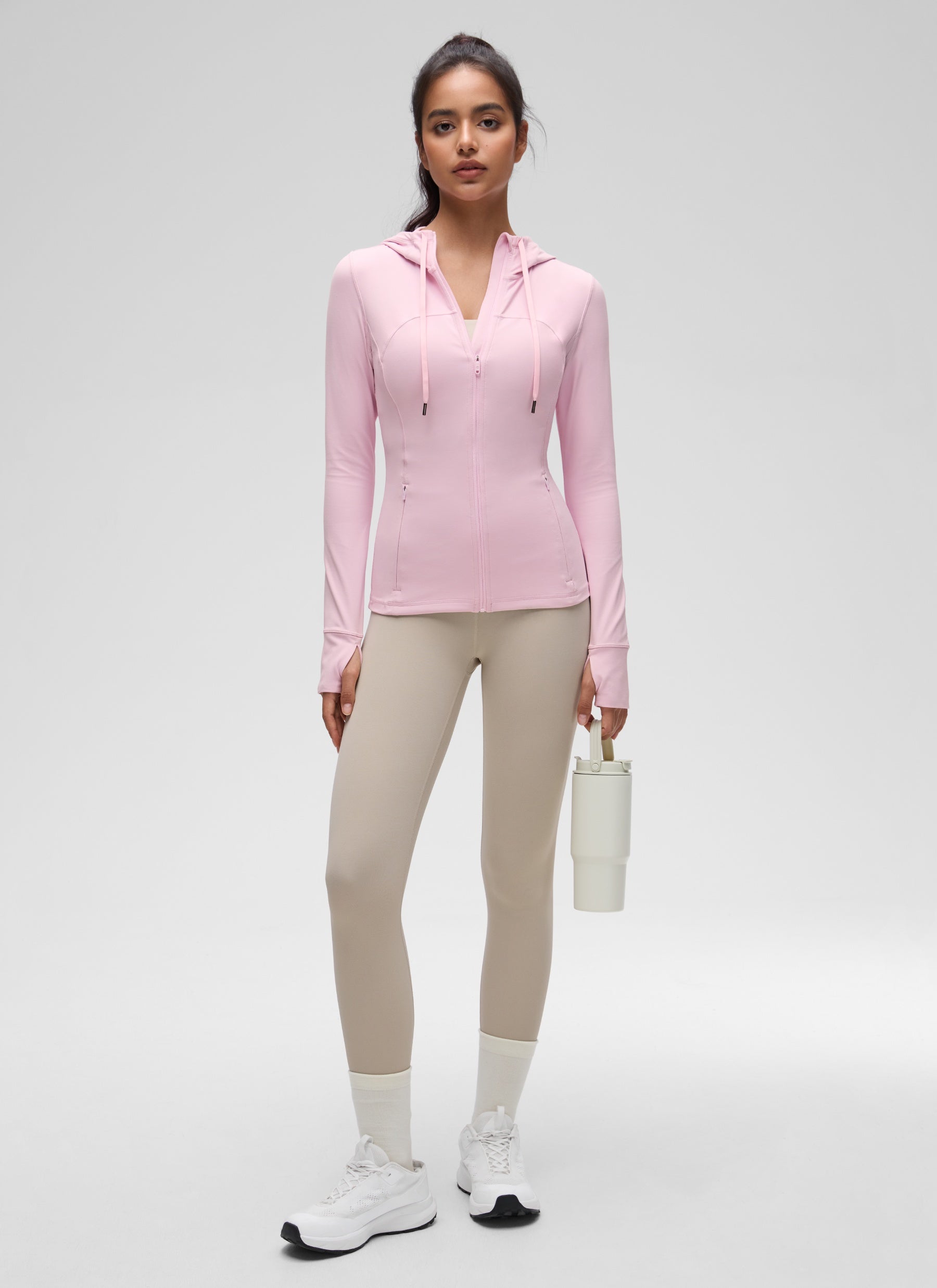 CRZ YOGA Damen Butterluxe Voll Reißverschluss Hoodie mit Daumenloch Rosa Pfingstrose