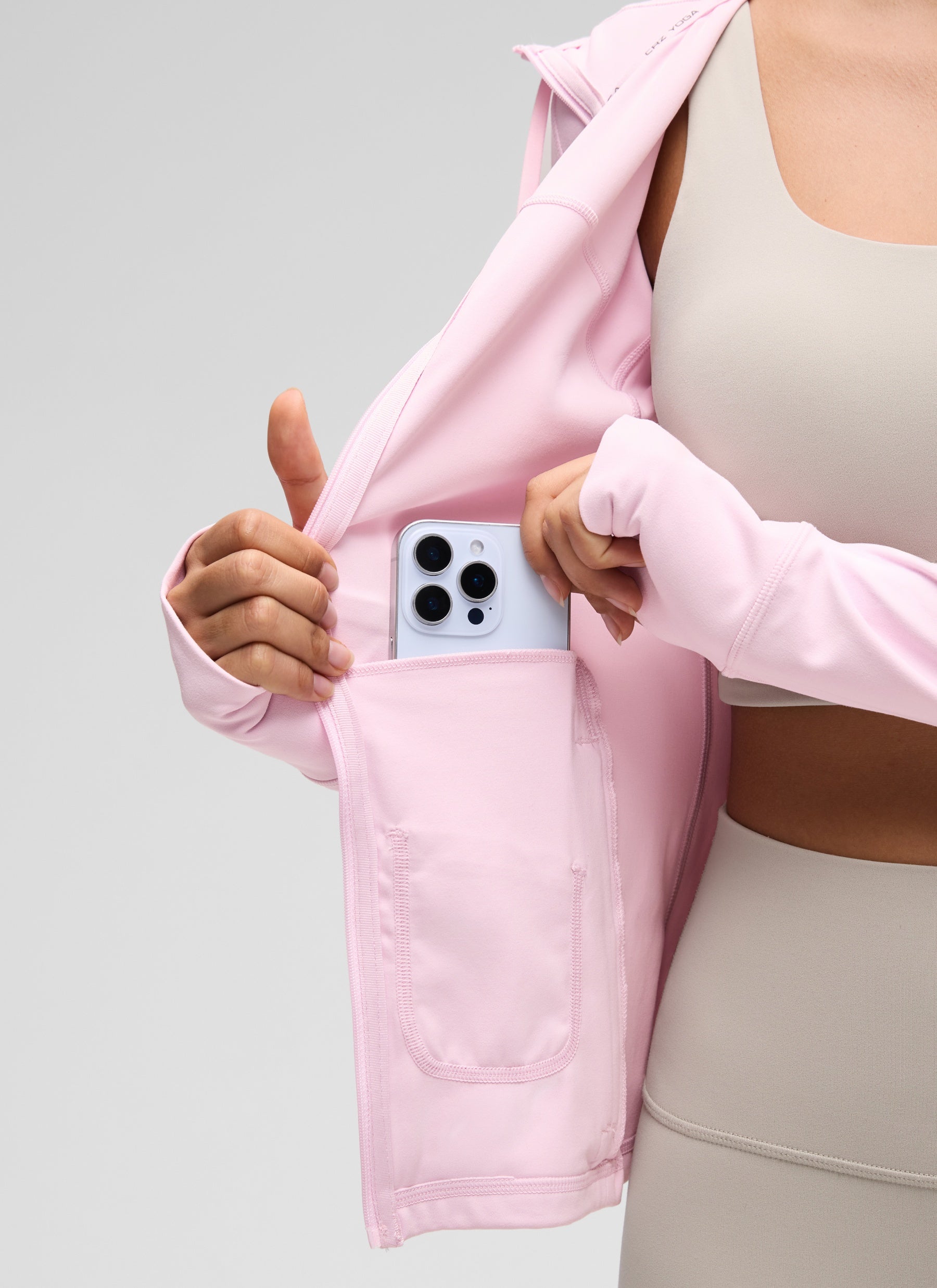 CRZ YOGA Damen Butterluxe Voll Reißverschluss Hoodie mit Daumenloch Rosa Pfingstrose