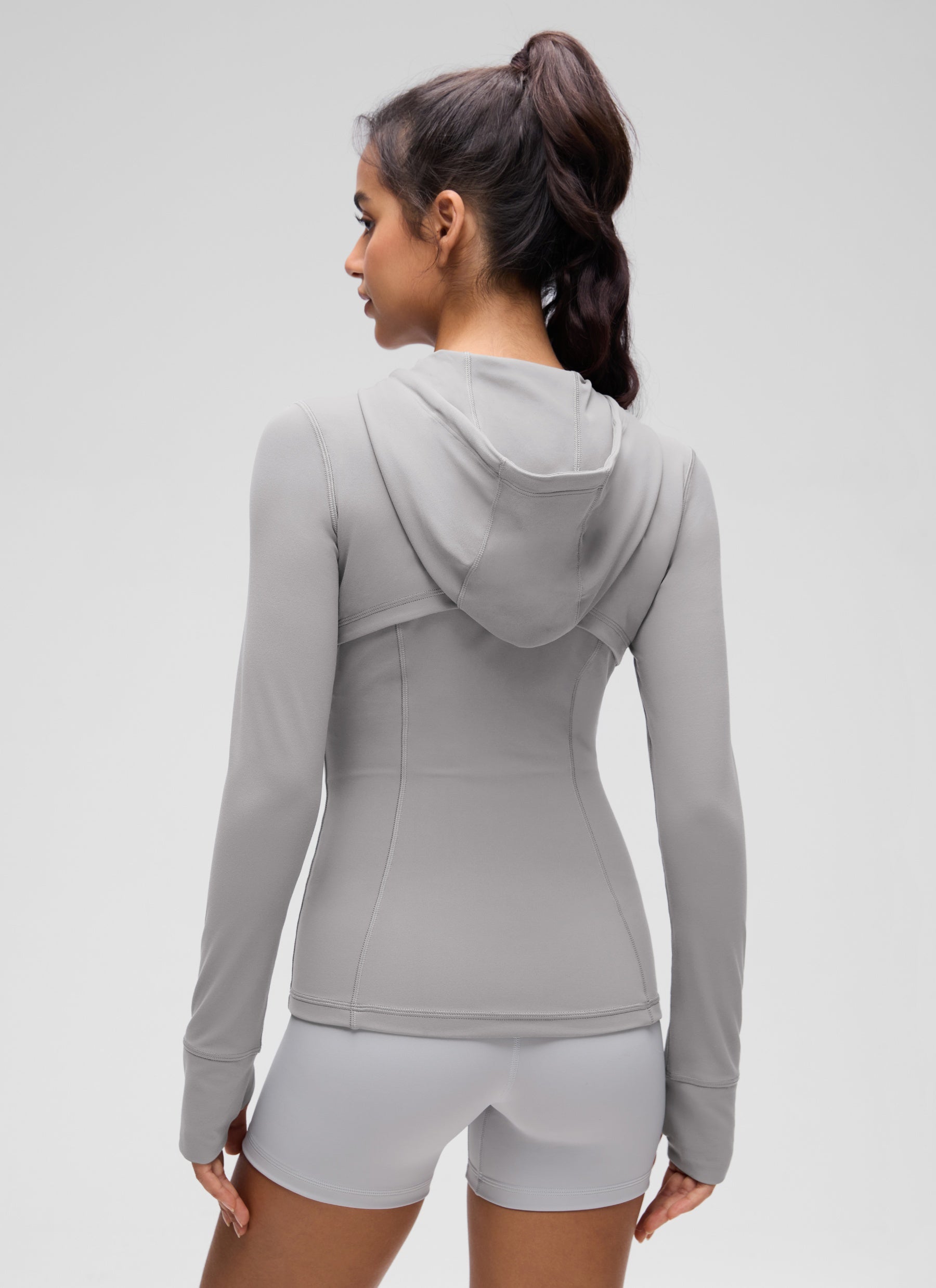 CRZ YOGA Damen Butterluxe Voll Reißverschluss Hoodie mit Daumenloch Möwe Grau