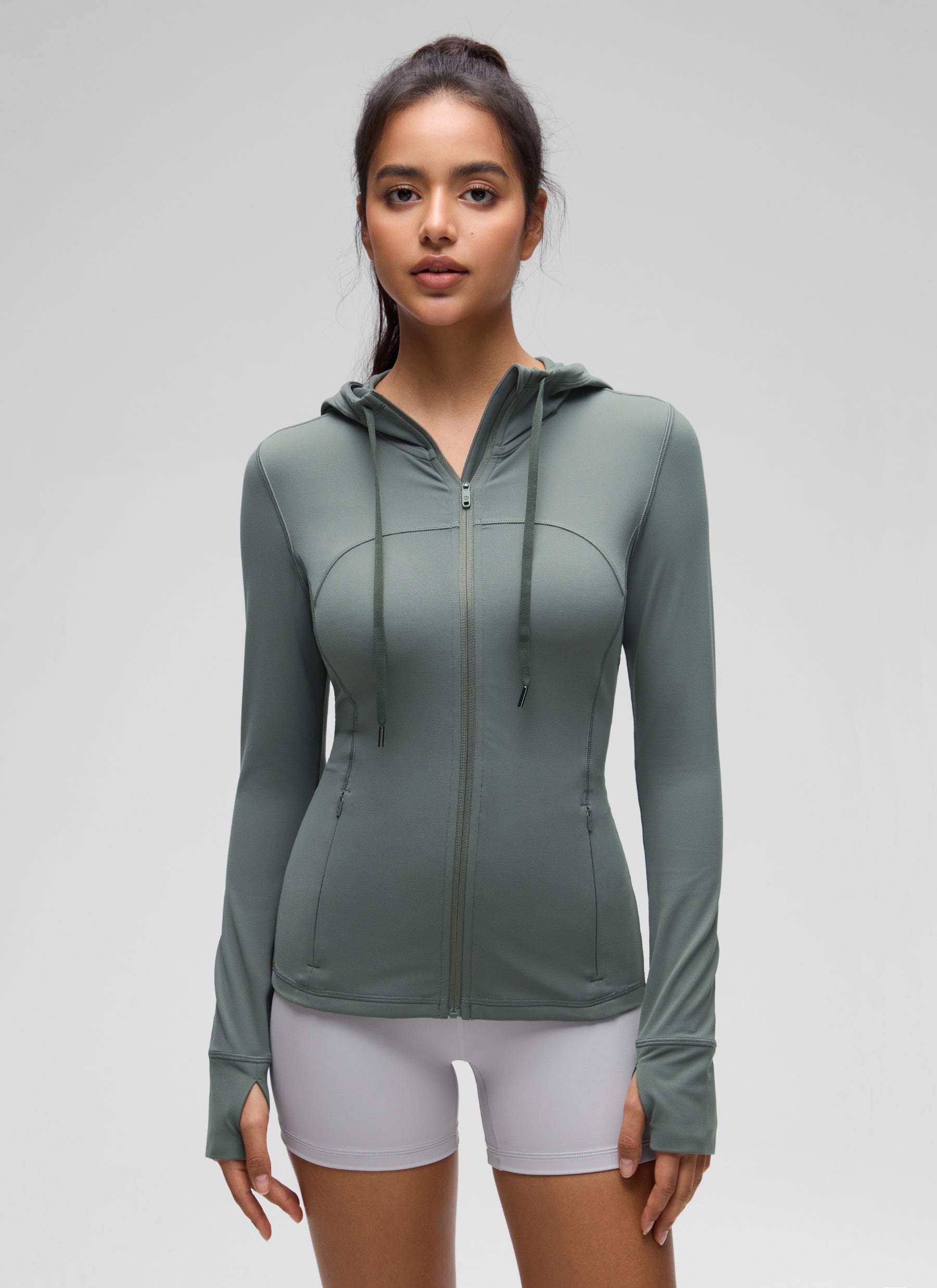 CRZ YOGA Damen Butterluxe Voll Reißverschluss Hoodie mit Daumenloch Grauer Salbei