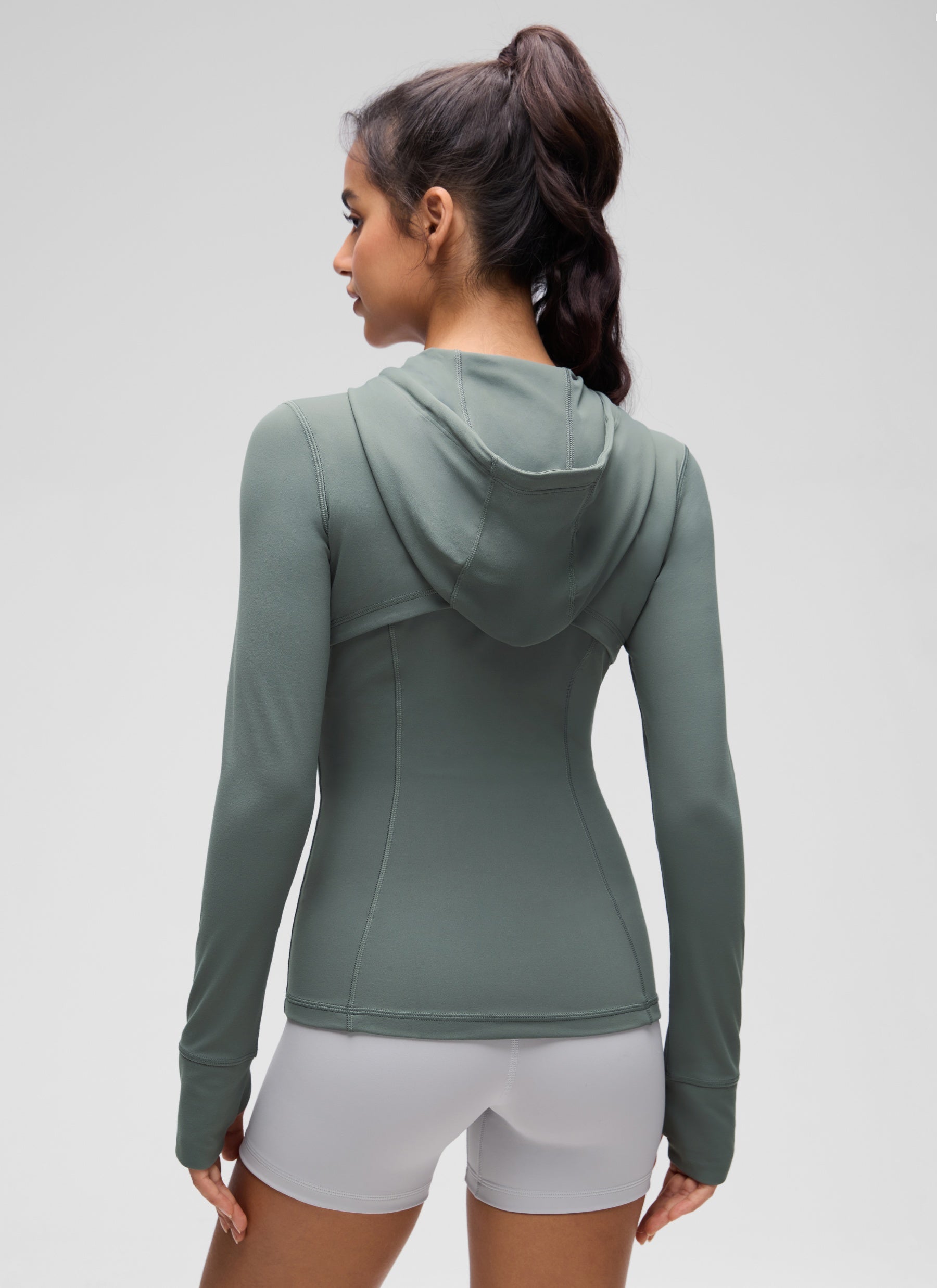CRZ YOGA Damen Butterluxe Voll Reißverschluss Hoodie mit Daumenloch Grauer Salbei