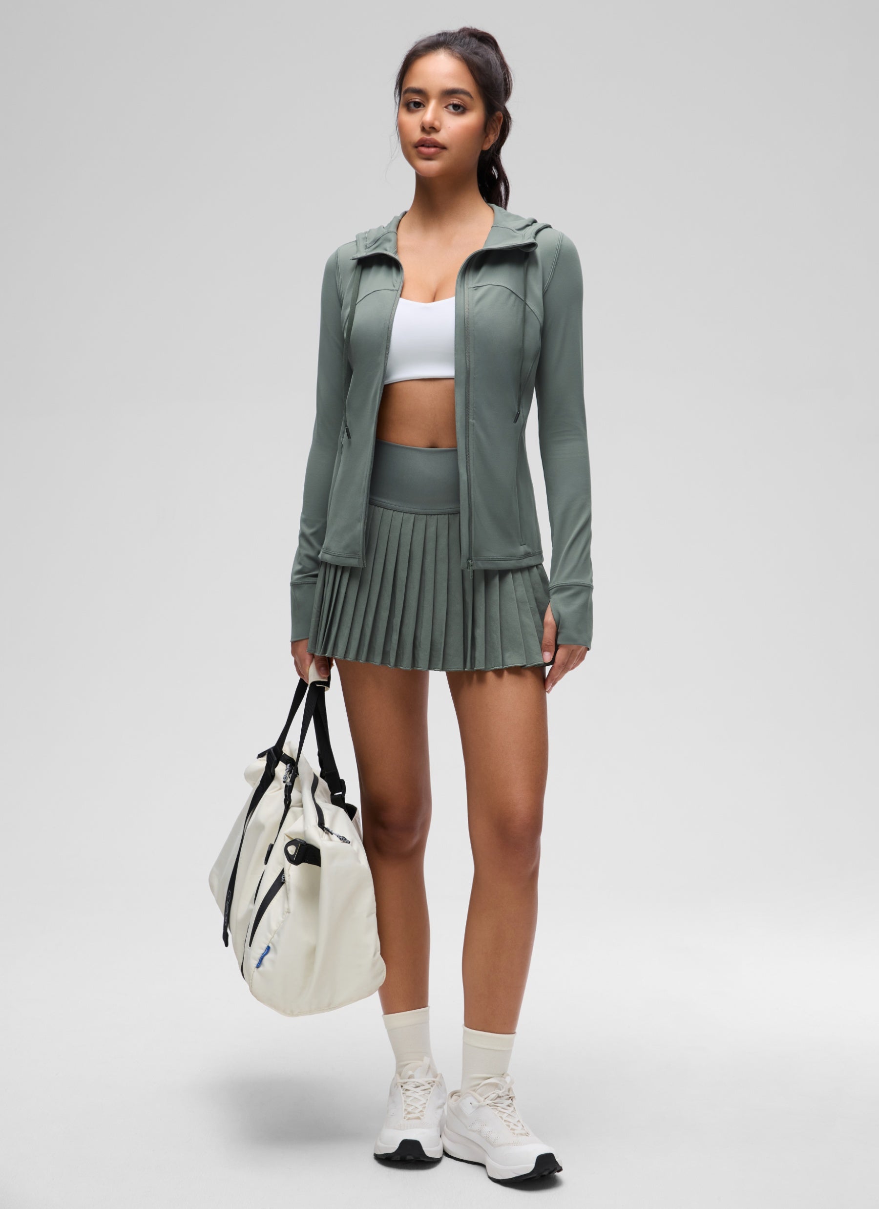 CRZ YOGA Damen Butterluxe Voll Reißverschluss Hoodie mit Daumenloch Grauer Salbei