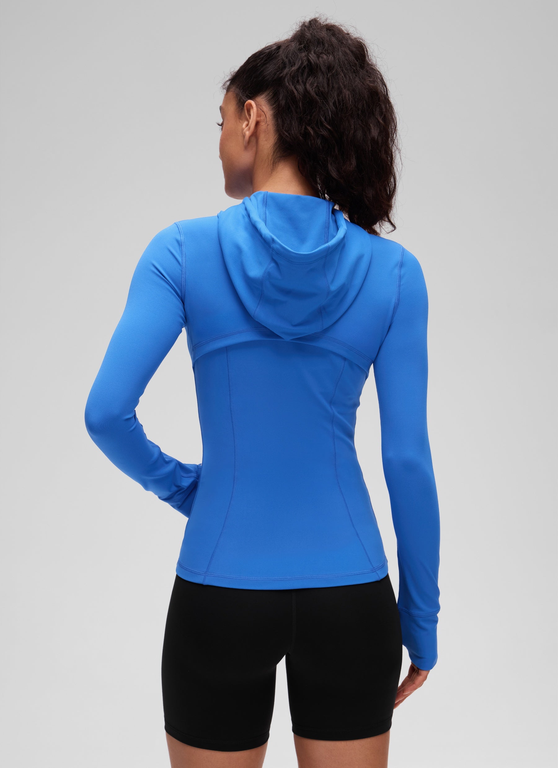 CRZ YOGA Damen Butterluxe Voll Reißverschluss Hoodie mit Daumenloch Funkelndes Blau