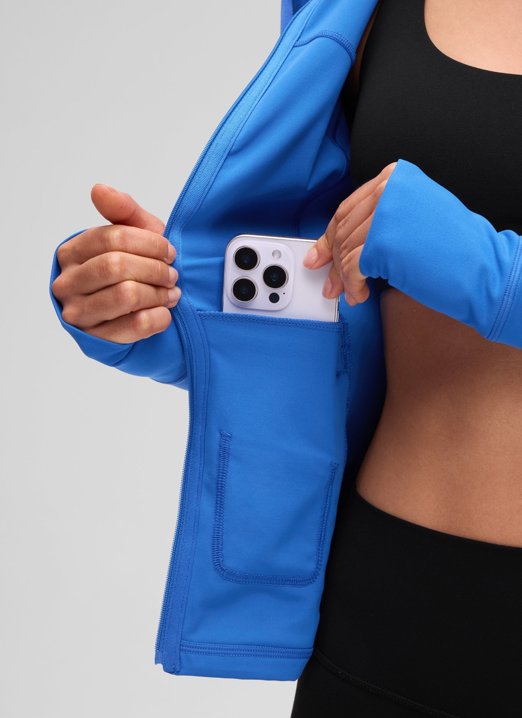 CRZ YOGA Damen Butterluxe Voll Reißverschluss Hoodie mit Daumenloch Funkelndes Blau