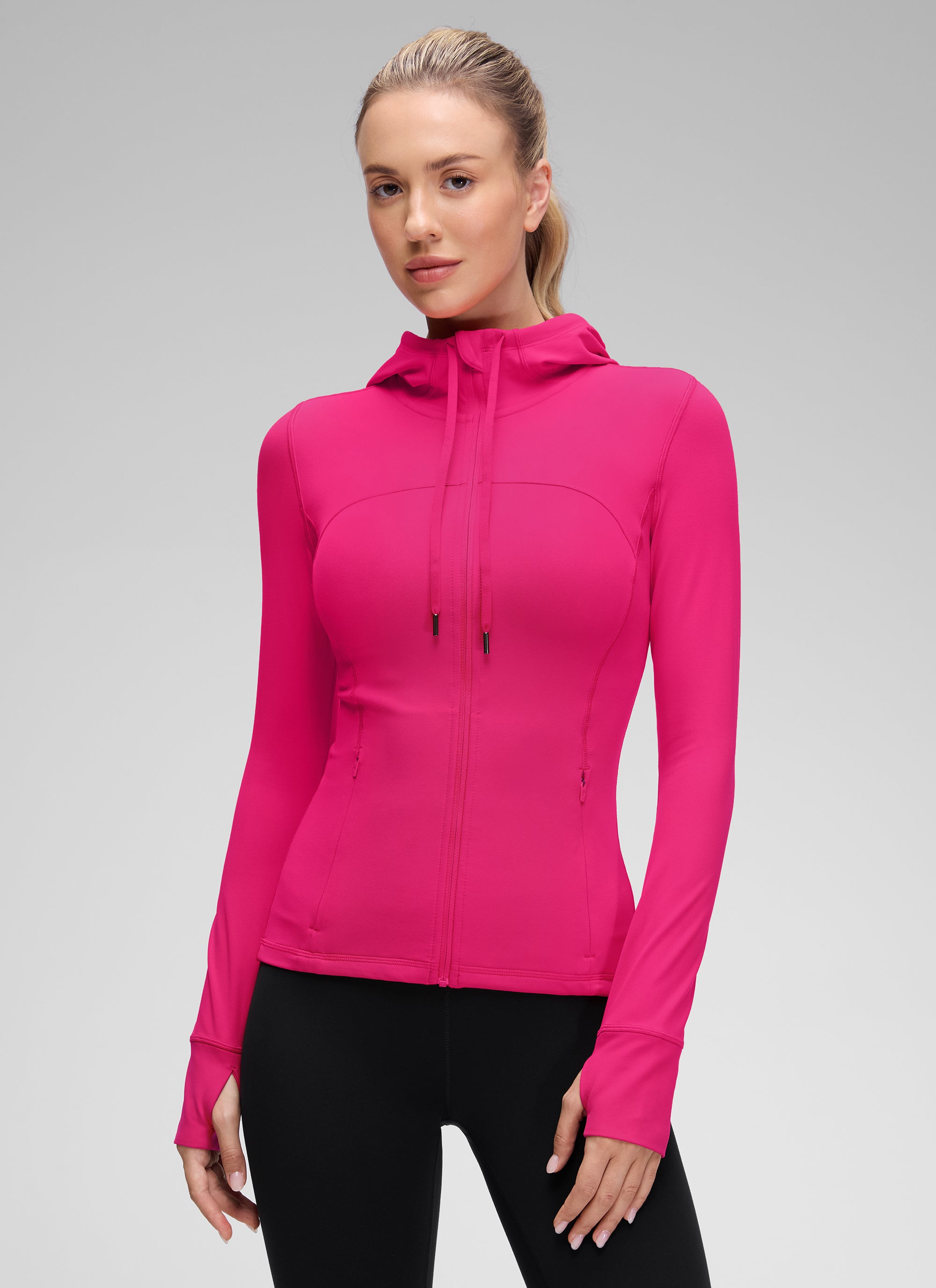 CRZ YOGA Damen Butterluxe Voll Reißverschluss Hoodie mit Daumenloch Granita Pink