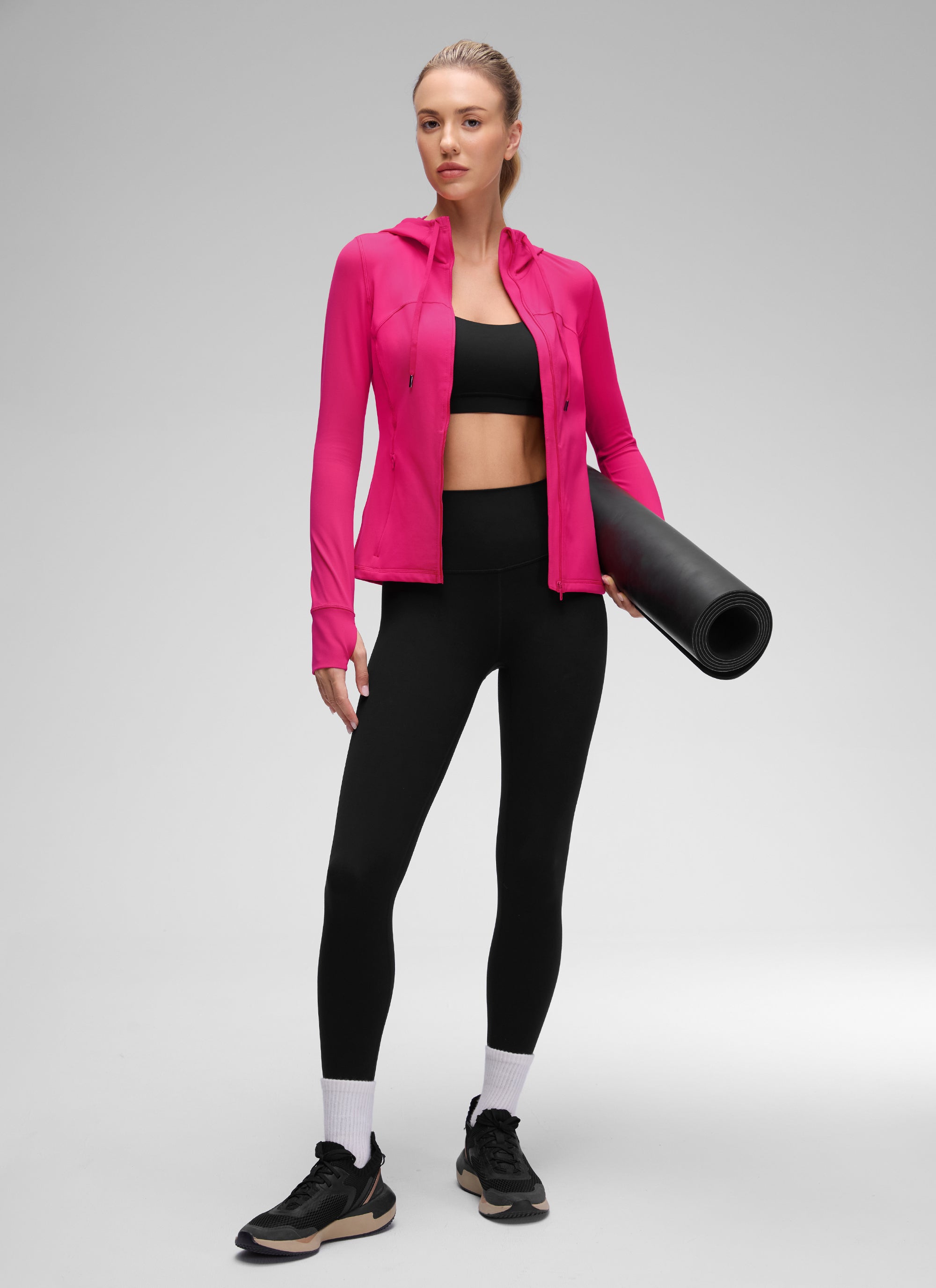 CRZ YOGA Damen Butterluxe Voll Reißverschluss Hoodie mit Daumenloch Granita Pink