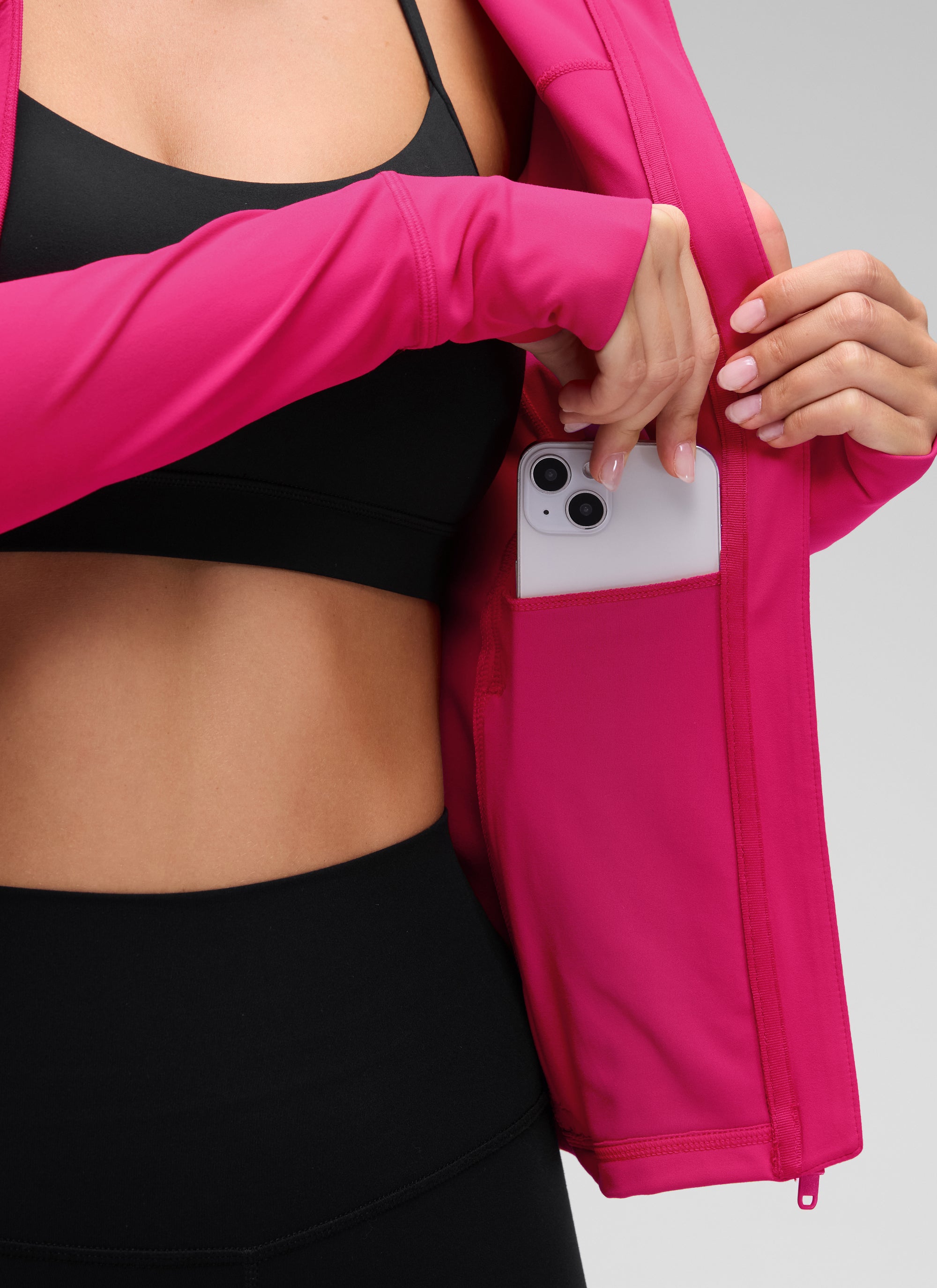 CRZ YOGA Damen Butterluxe Voll Reißverschluss Hoodie mit Daumenloch Granita Pink