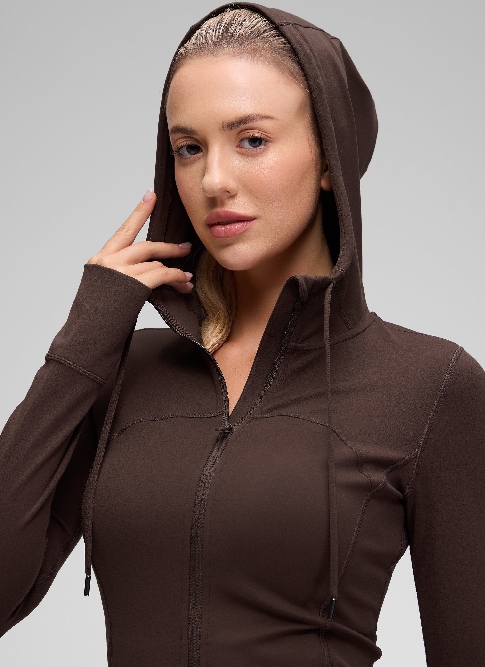 CRZ YOGA Damen Butterluxe Voll Reißverschluss Hoodie mit Daumenloch Heißes Fudge-Brown
