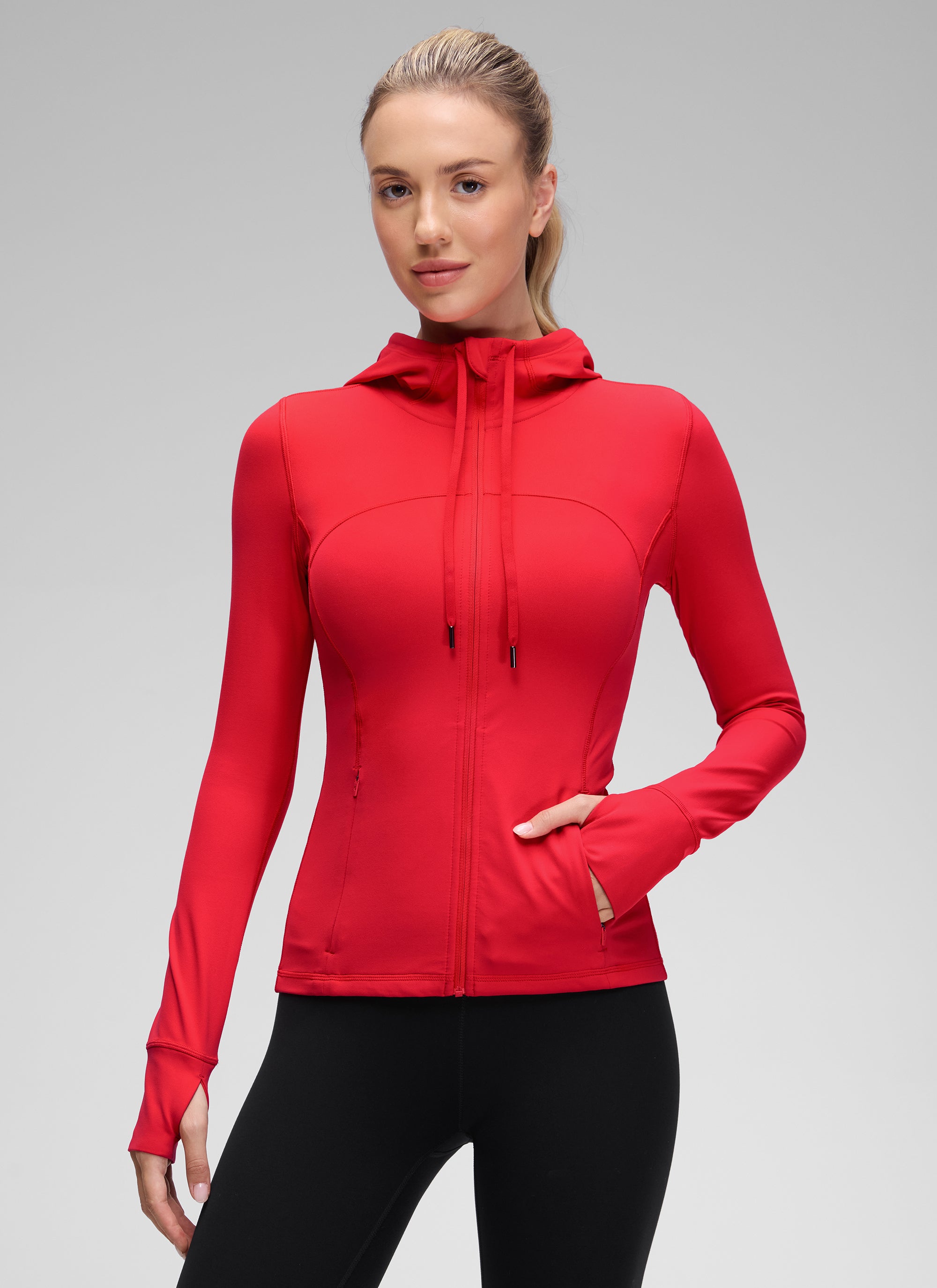 CRZ YOGA Damen Butterluxe Voll Reißverschluss Hoodie mit Daumenloch Aurora Rot