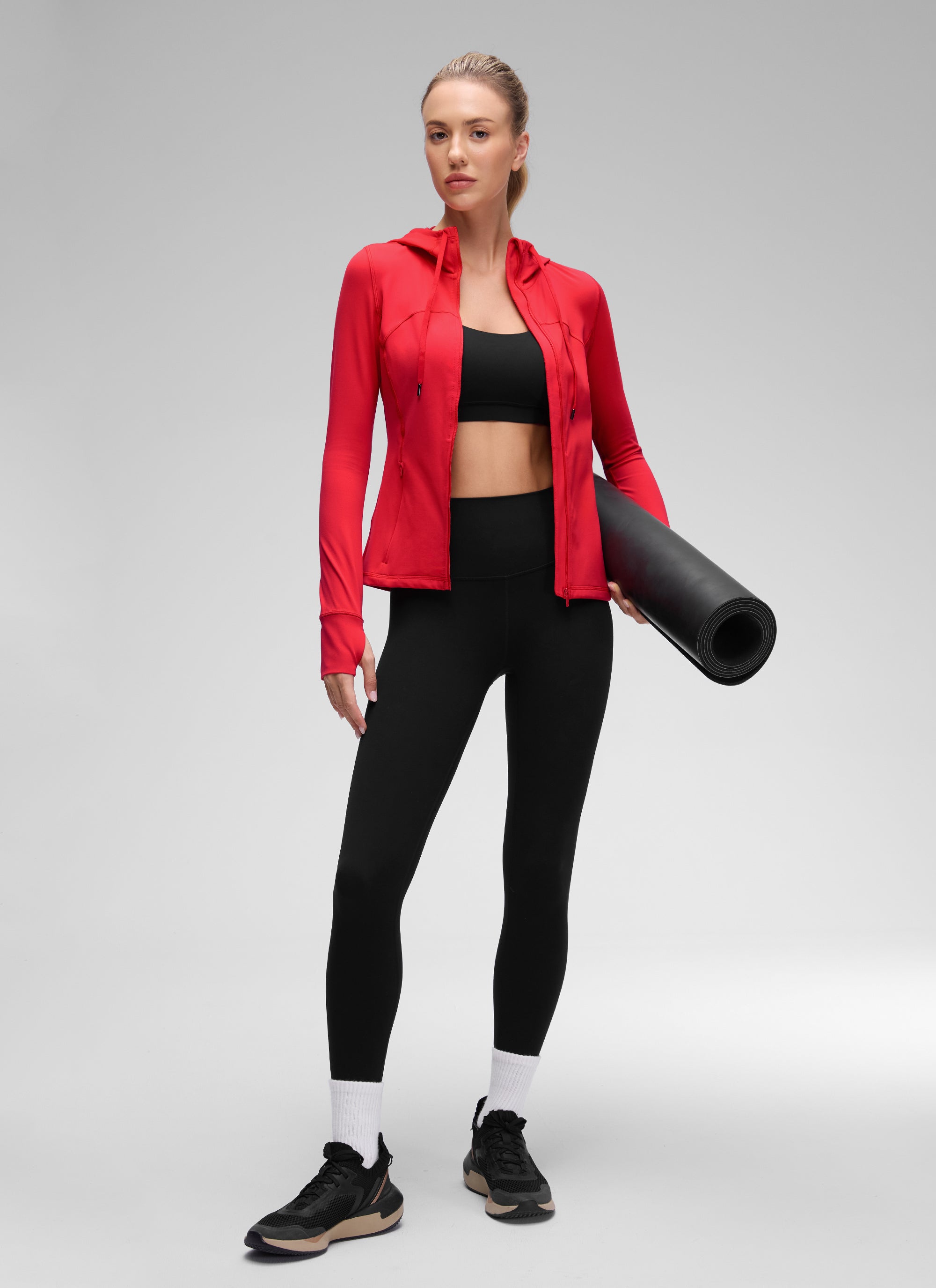 CRZ YOGA Damen Butterluxe Voll Reißverschluss Hoodie mit Daumenloch Aurora Rot