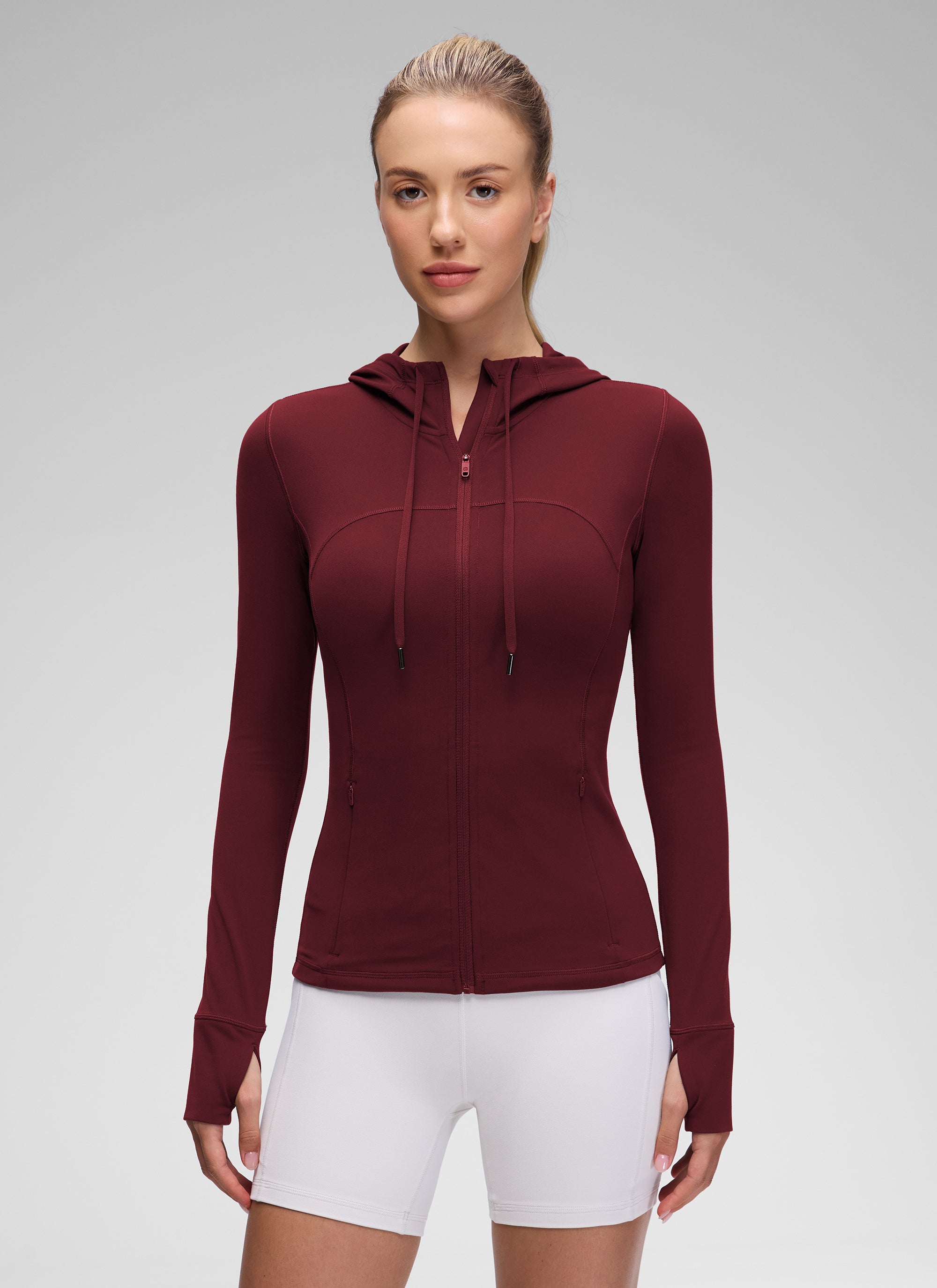 CRZ YOGA Damen Butterluxe Voll Reißverschluss Hoodie mit Daumenloch Roter Merlot