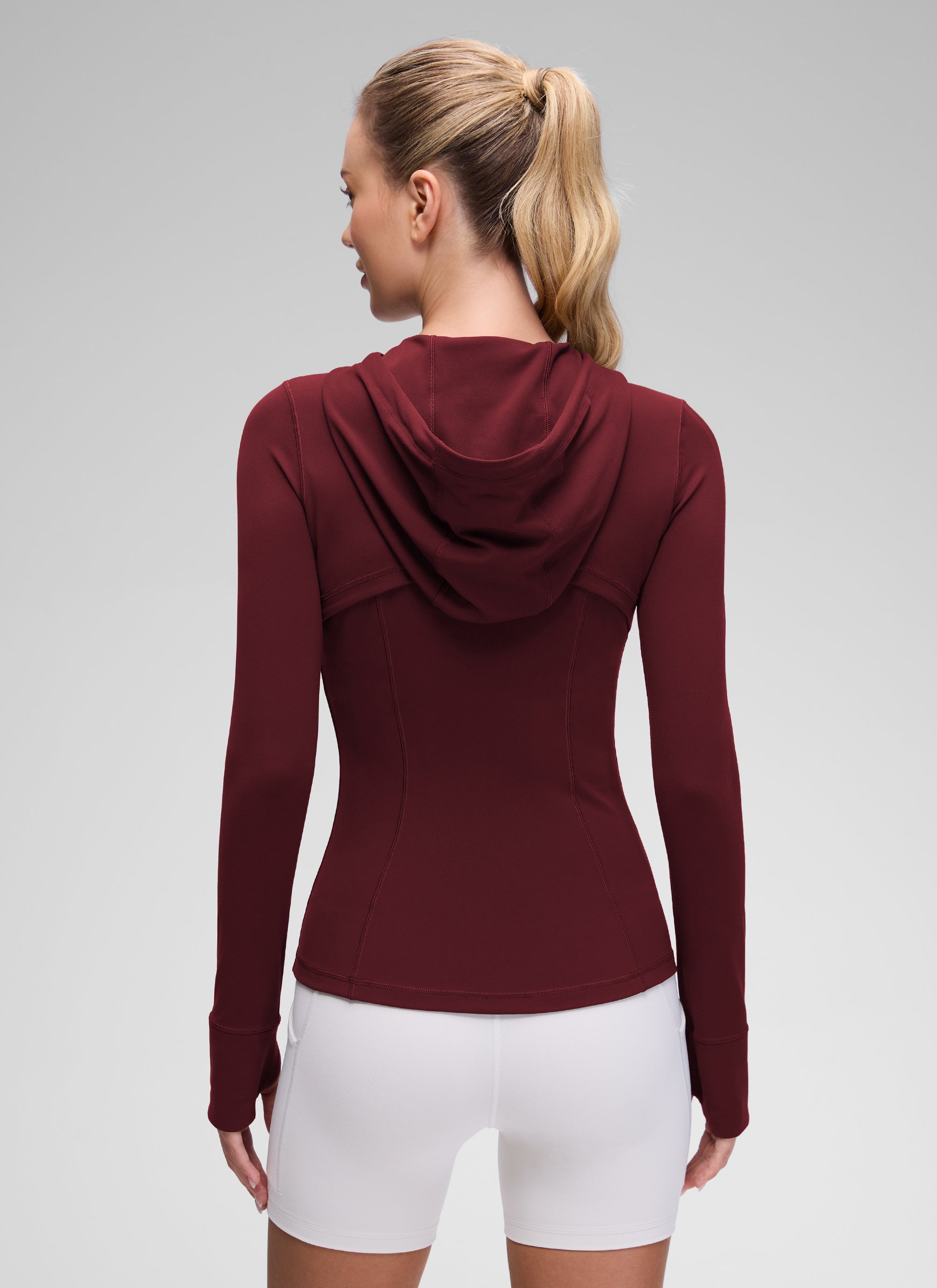 CRZ YOGA Damen Butterluxe Voll Reißverschluss Hoodie mit Daumenloch Roter Merlot