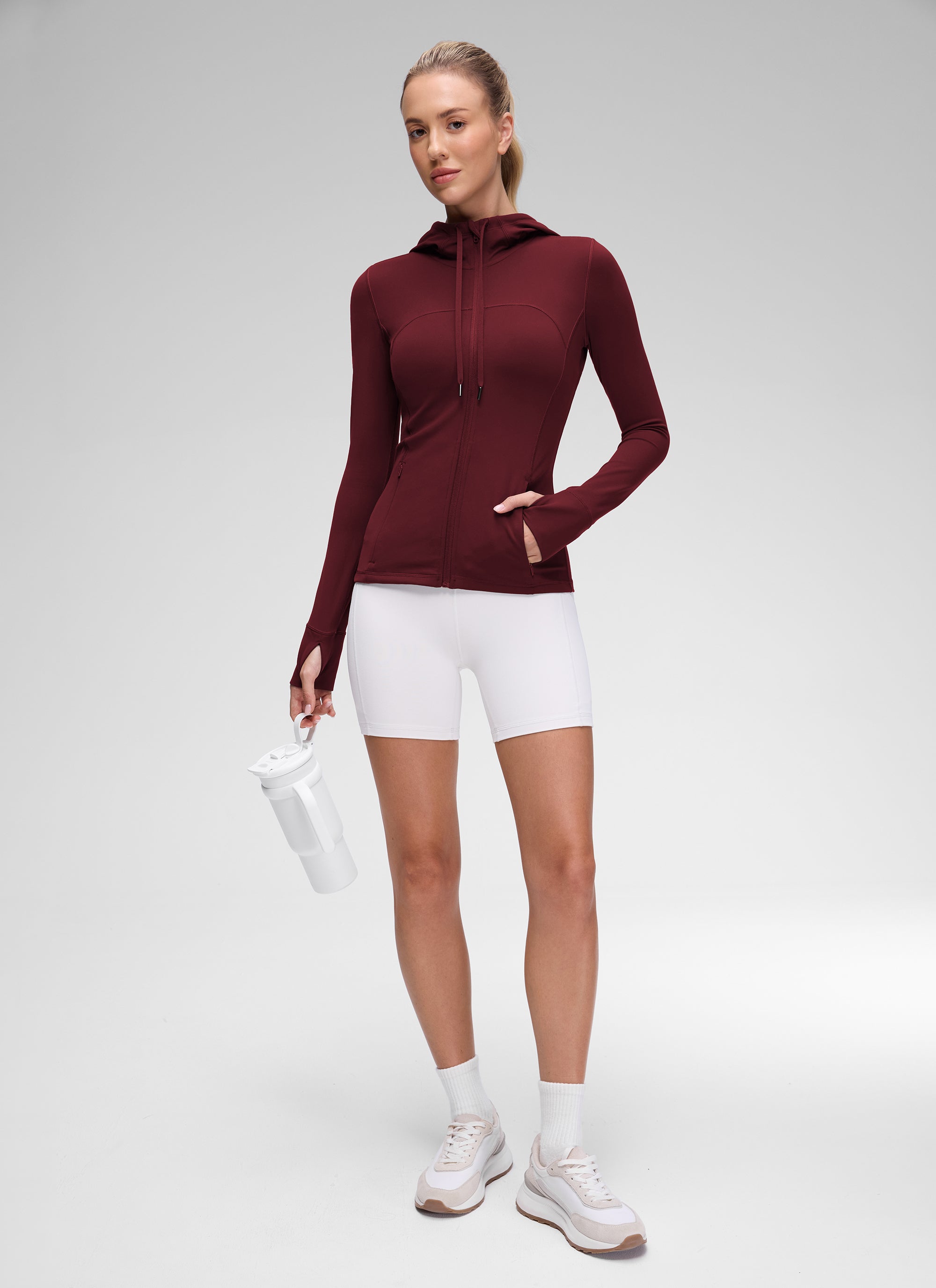 CRZ YOGA Damen Butterluxe Voll Reißverschluss Hoodie mit Daumenloch Roter Merlot